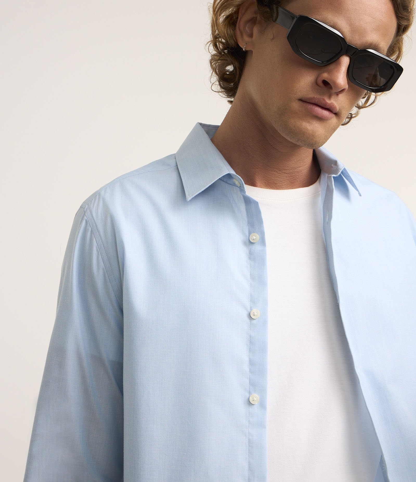 Camisa Regular Básica em Algodão com Fil a Fil Azul Bebê 3