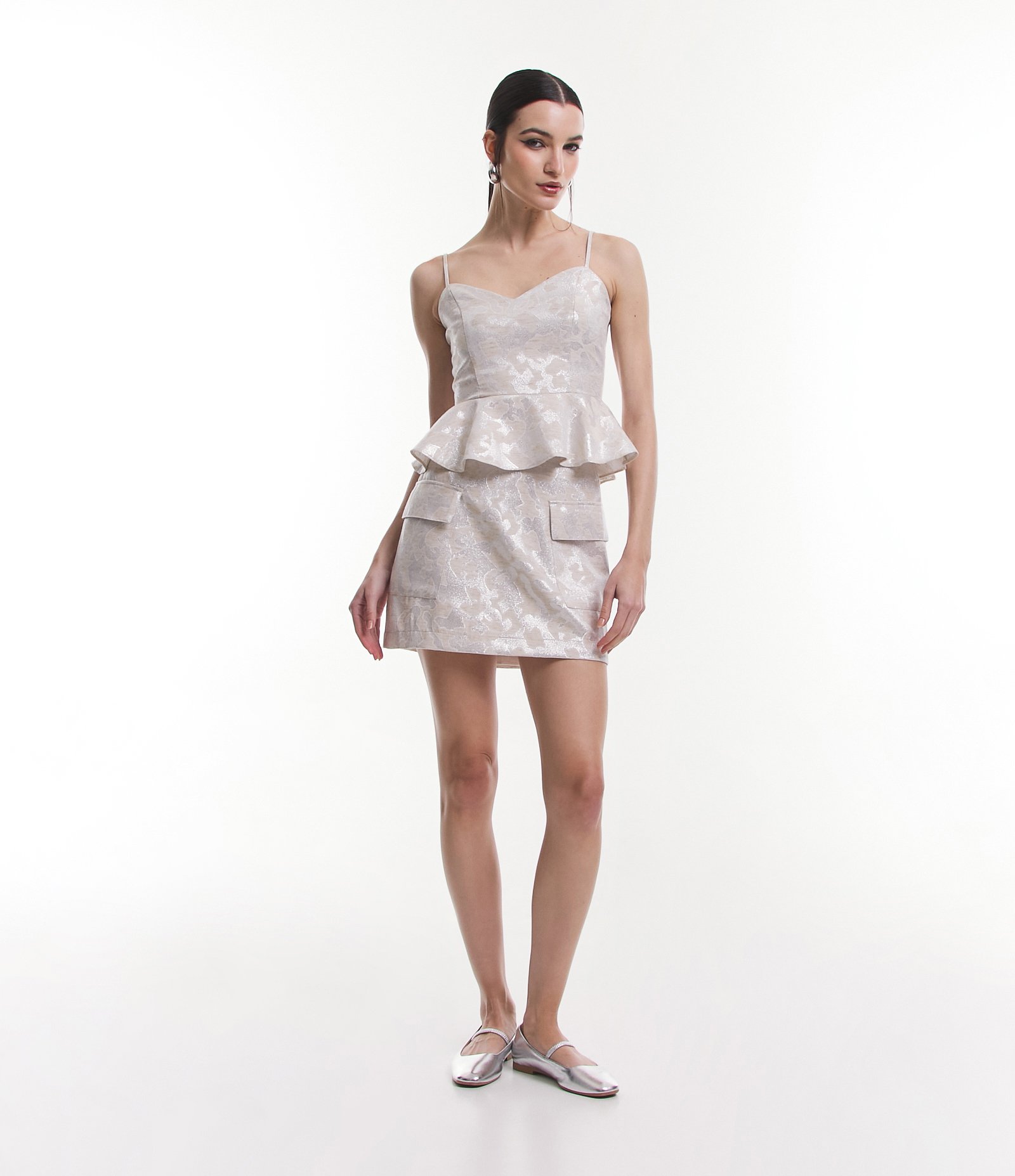 Saia Curta em Jacquard com Estampa Abstrata e Bolsos Cargo Off White 1