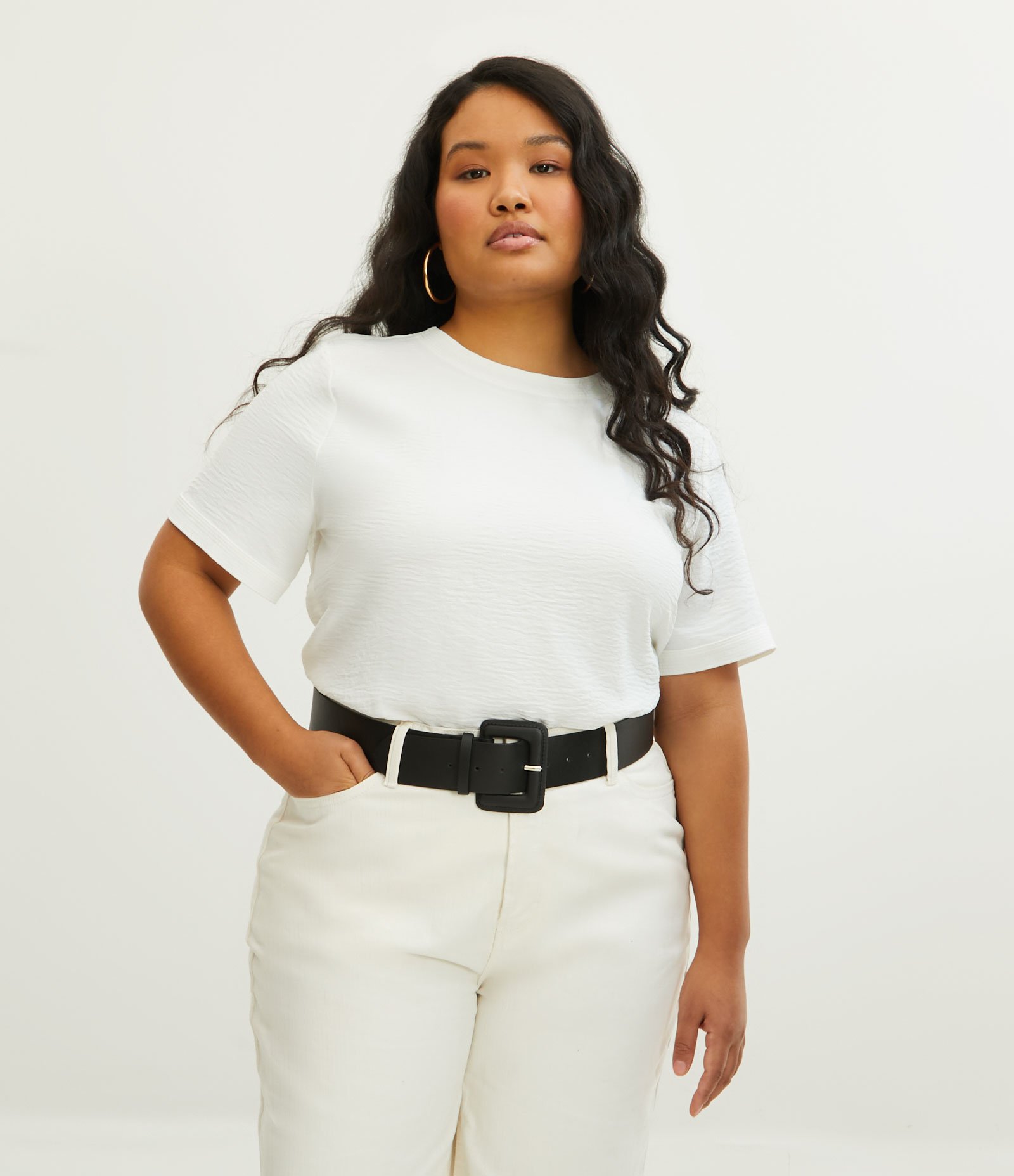 Cinto Médio em Material Sintético com Fivela Retangular Curve & Plus Size Preto 3