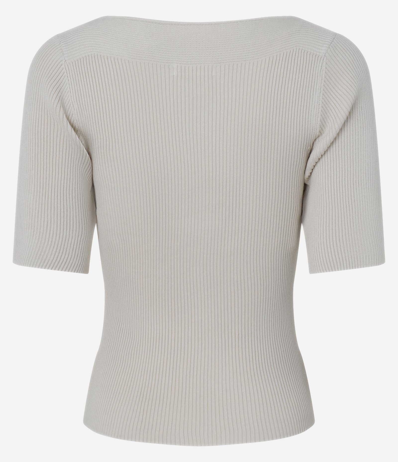 Blusa Básica em Tricô com Gola Canoa Bege Claro 7