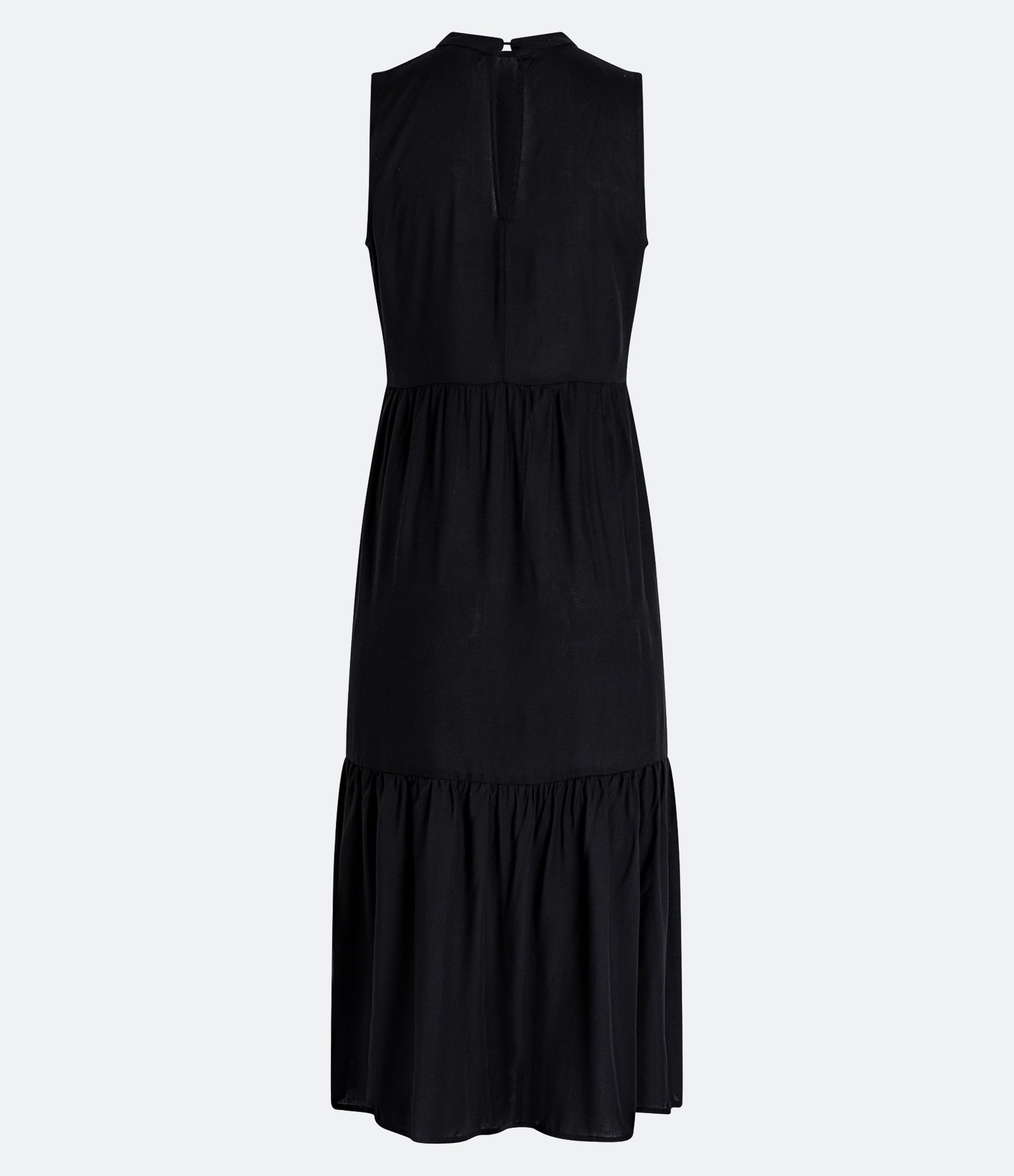 Vestido Midi Sem Manga em Viscose com Recortes Franzidos Preto 2