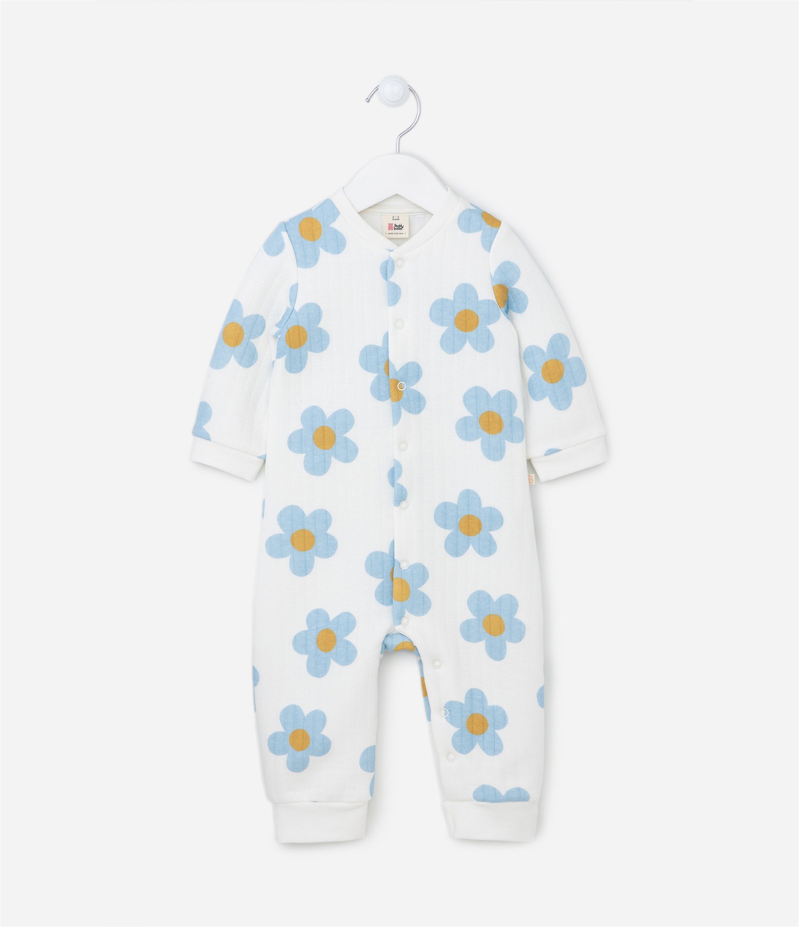 Macacão Infantil Canelado com Estampa Margaridas - Tam 0 a 18 Meses Branco 2