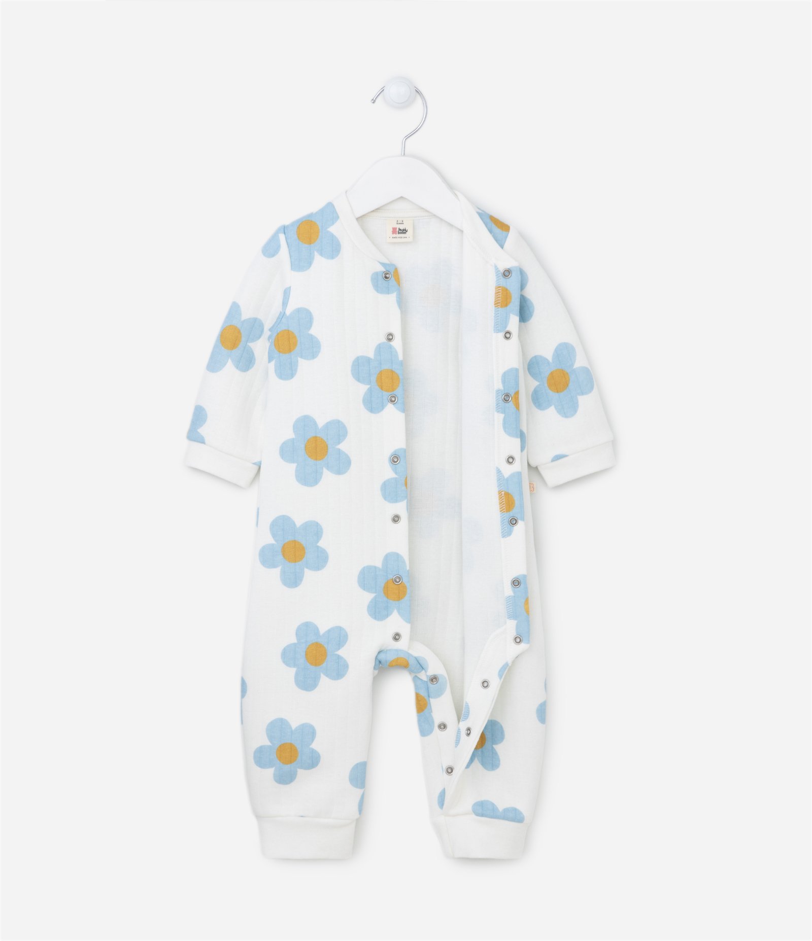 Macacão Infantil Canelado com Estampa Margaridas - Tam 0 a 18 Meses Branco 3