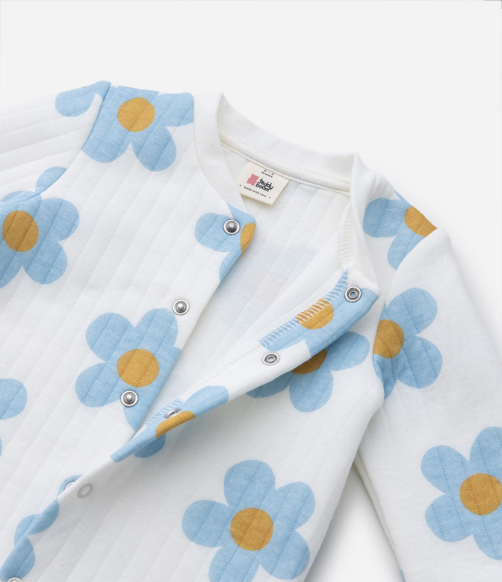 Macacão Infantil Canelado com Estampa Margaridas - Tam 0 a 18 Meses Branco 7
