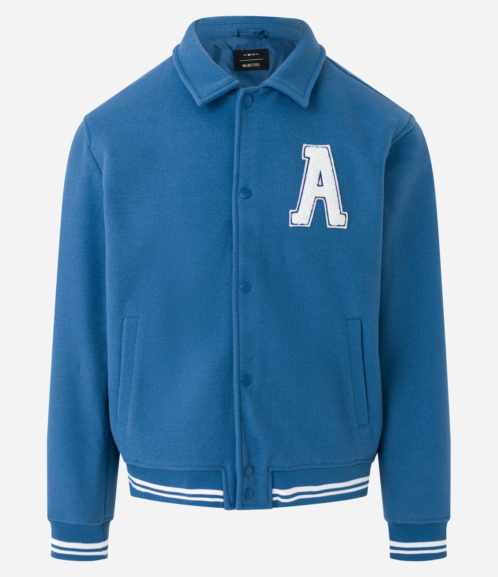 Jaqueta Bomber em Polivelour com Patch College e Bolsos Azul 6