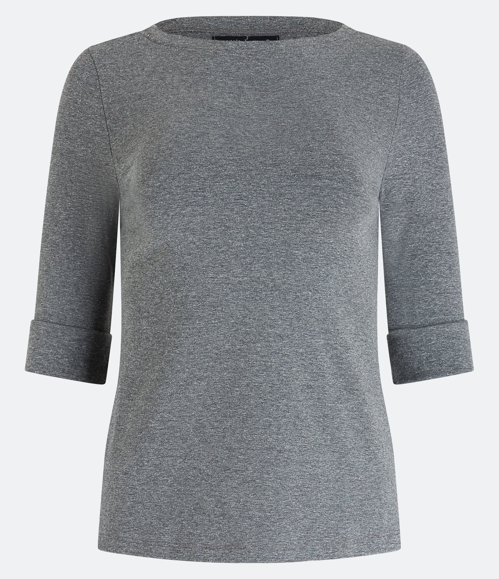 Blusa Alongada com Gola Canoa e Manga 3/4 com Dobra na Barra Cinza Mescla 6