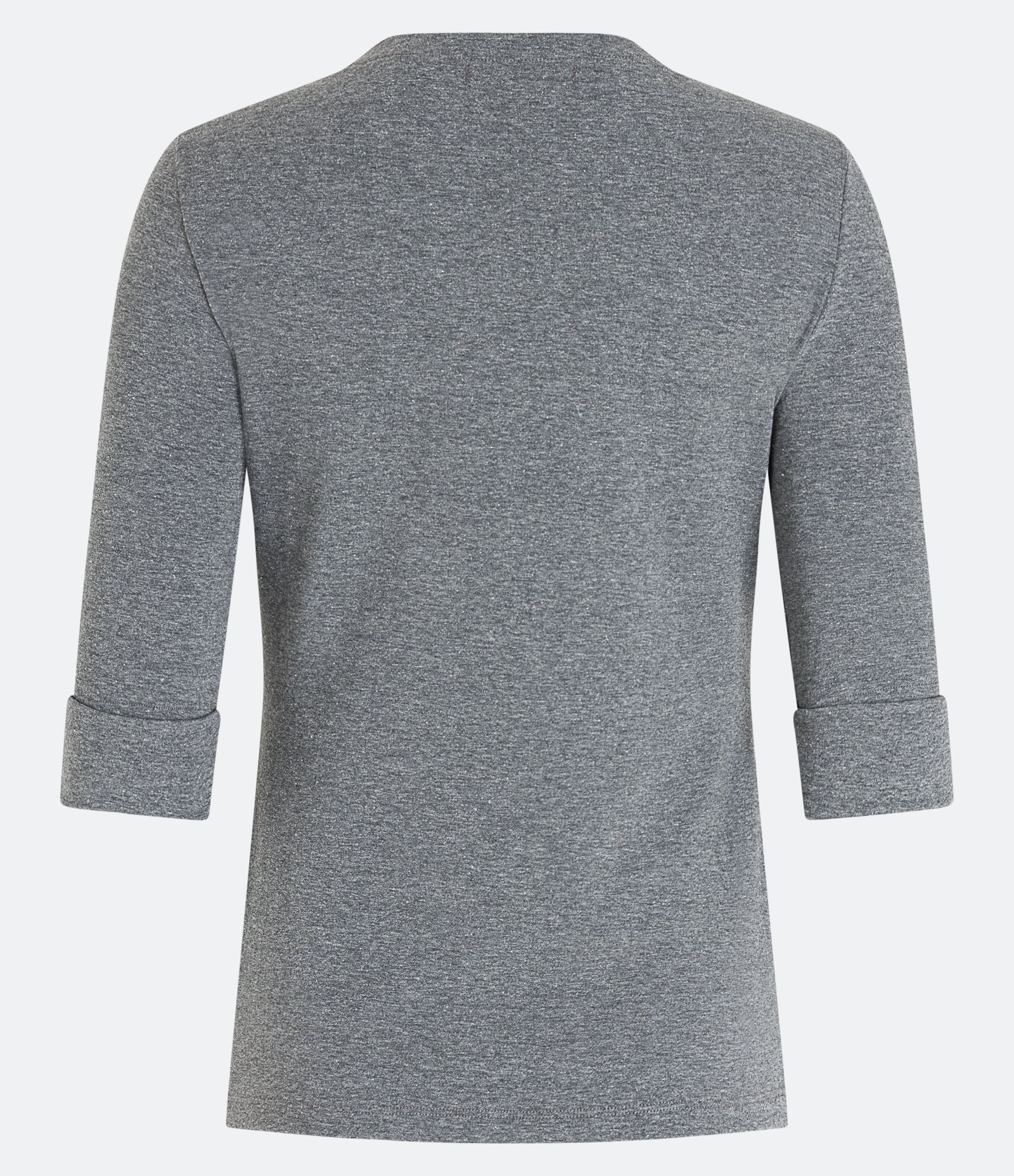 Blusa Alongada com Gola Canoa e Manga 3/4 com Dobra na Barra Cinza Mescla 7