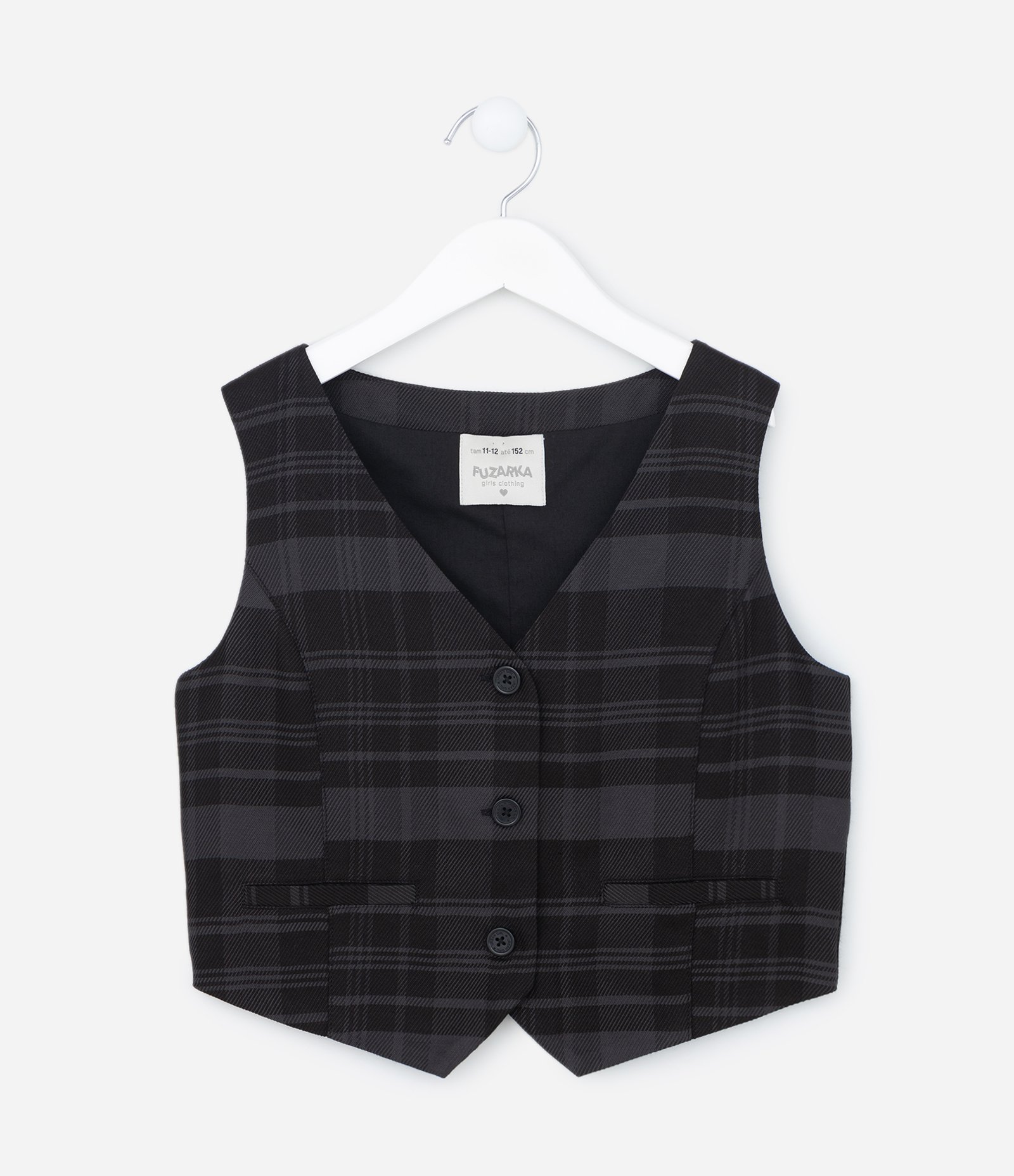 Colete Infantil em Viscose com Estampa Xadrez - Tam 5 a 14 anos Preto 1
