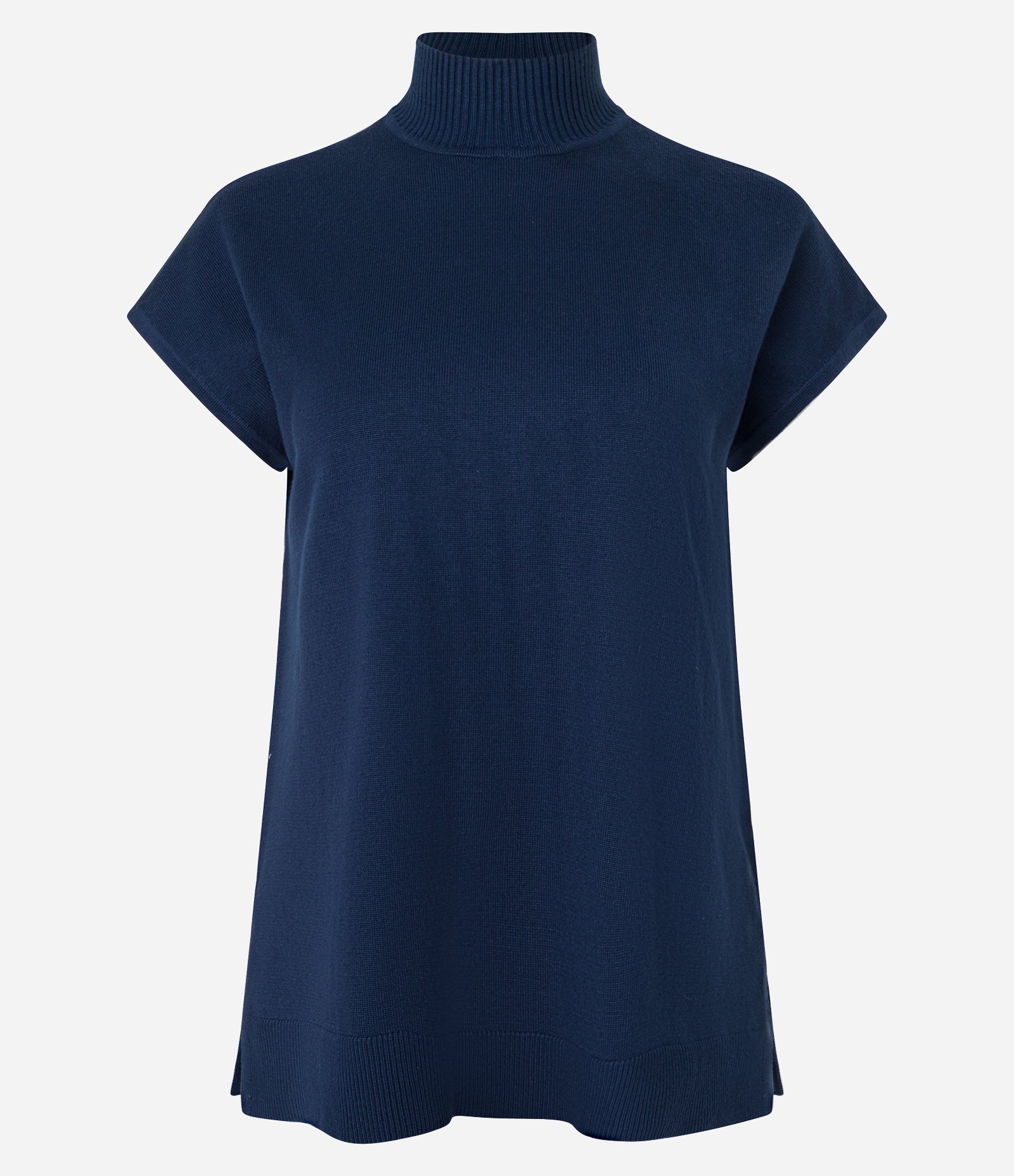 Blusa em Tricô com Gola Alta e Manga Curta Sem Cava Azul Escuro 5