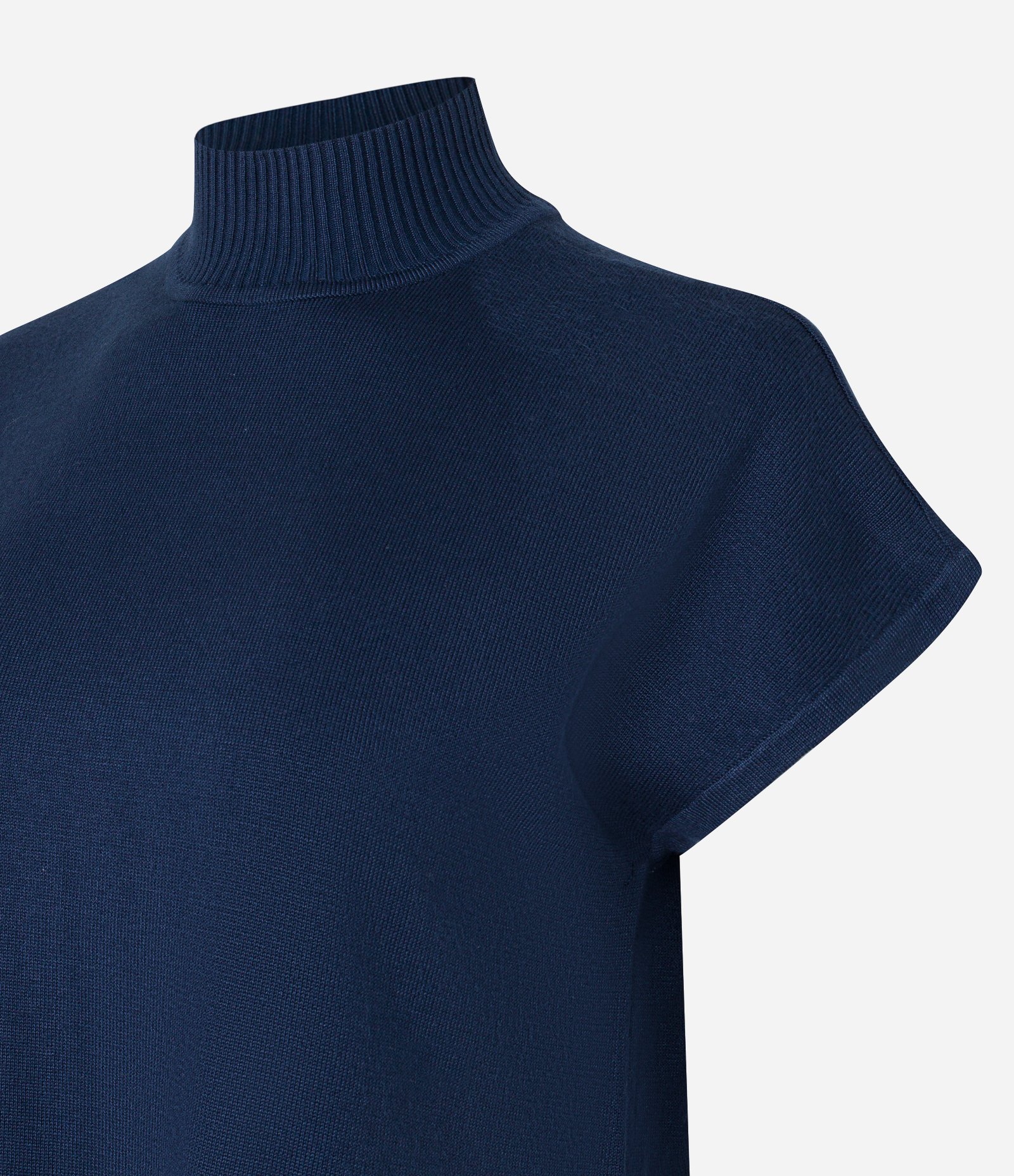 Blusa em Tricô com Gola Alta e Manga Curta Sem Cava Azul Escuro 6