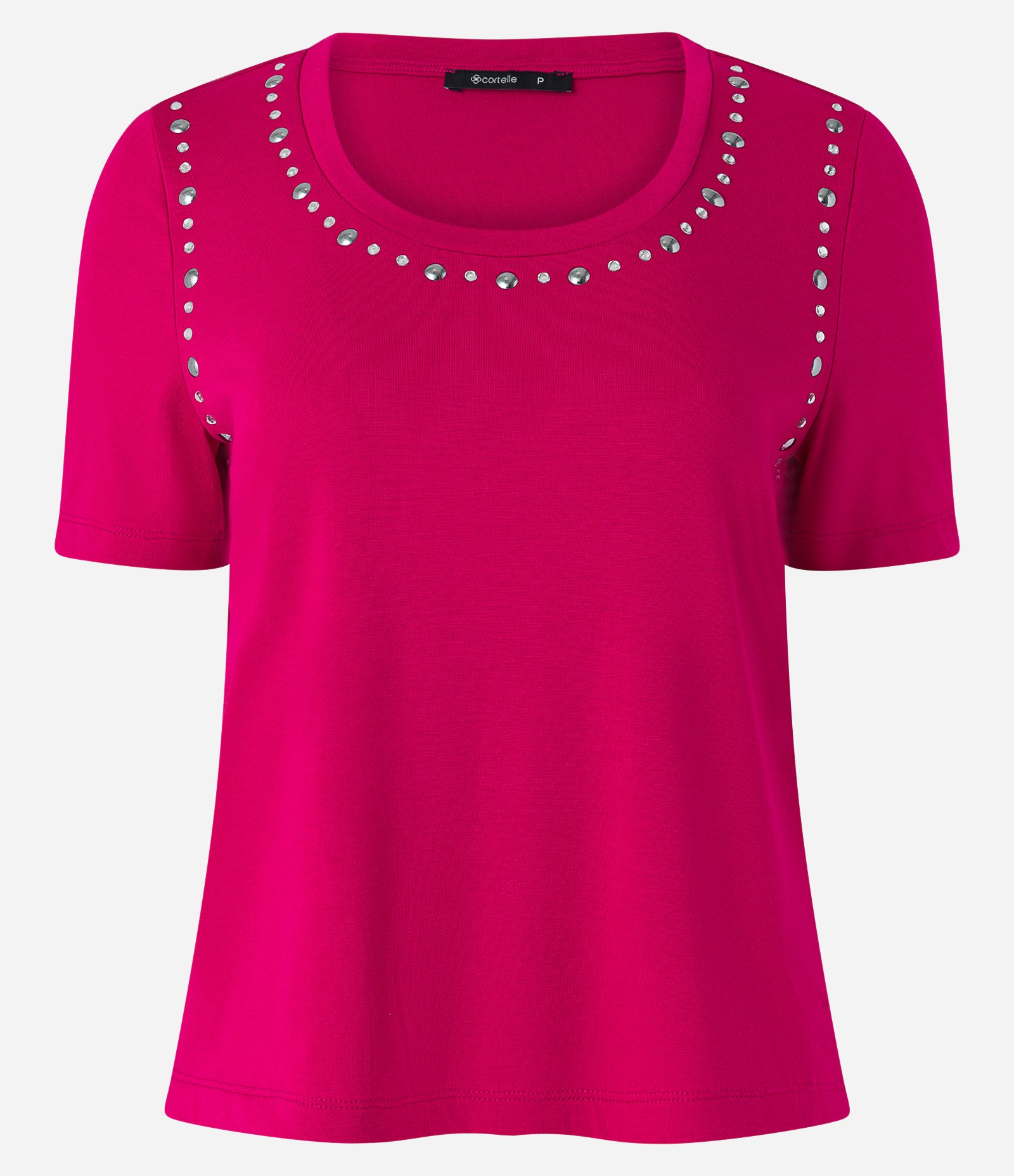 Blusa em Viscose com Brilhos Aplicados na Gola e Cava Rosa 1
