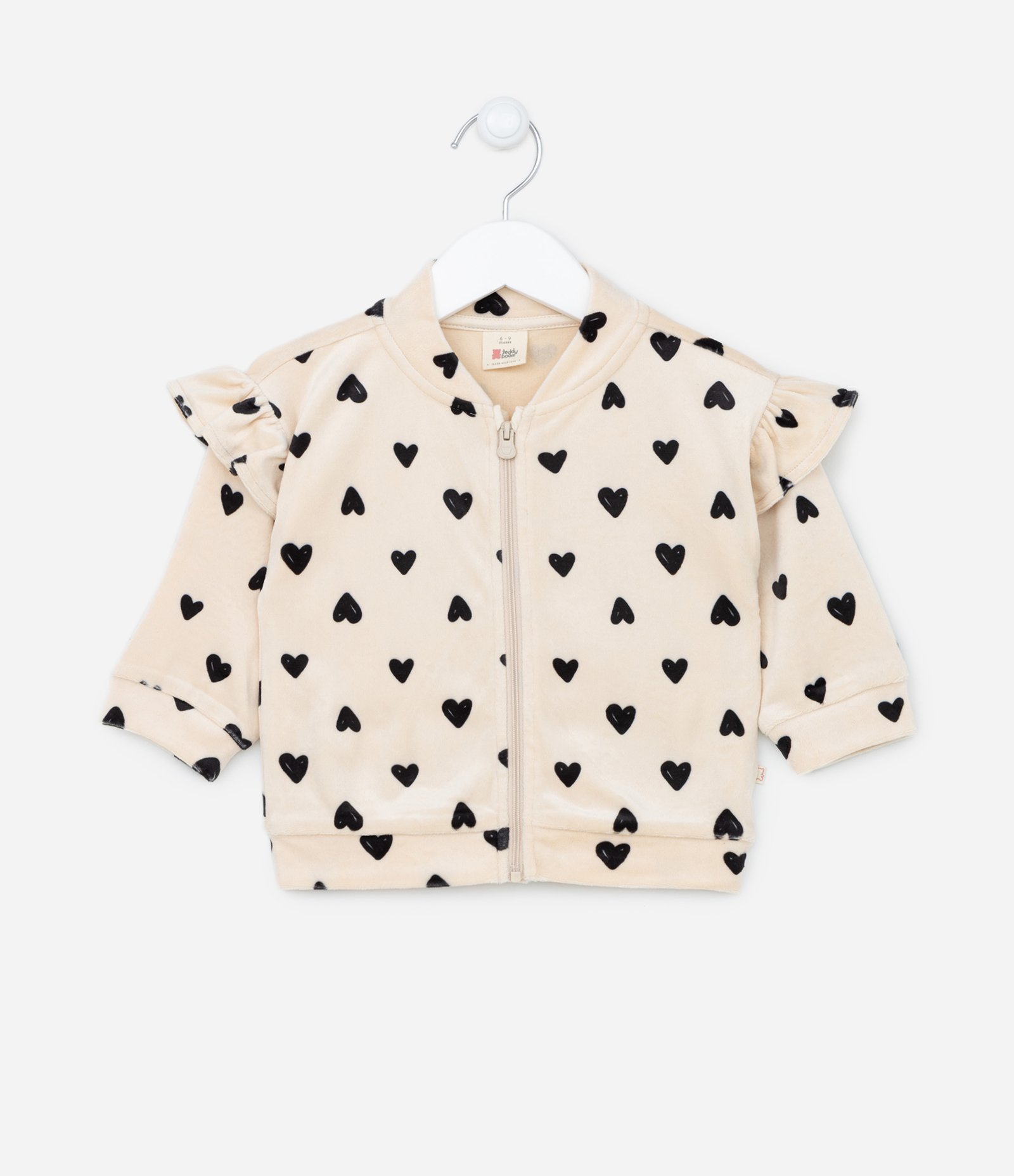 Conjunto Longo Infantil em Plush com Estampa de Corações - Tam 0 a 18 meses Bege 2