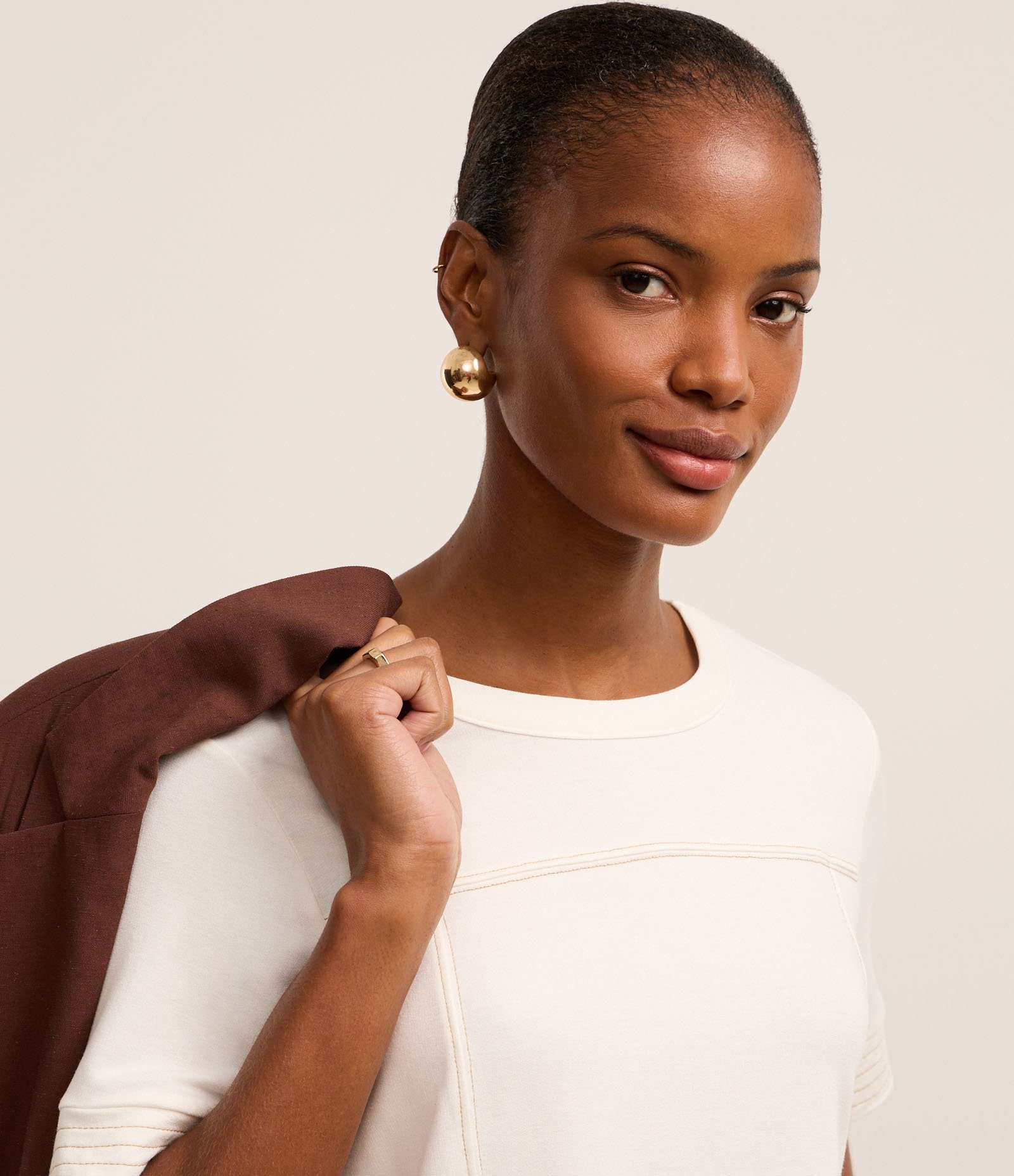 Blusa em Viscose com Costura Contrastante Off White 3