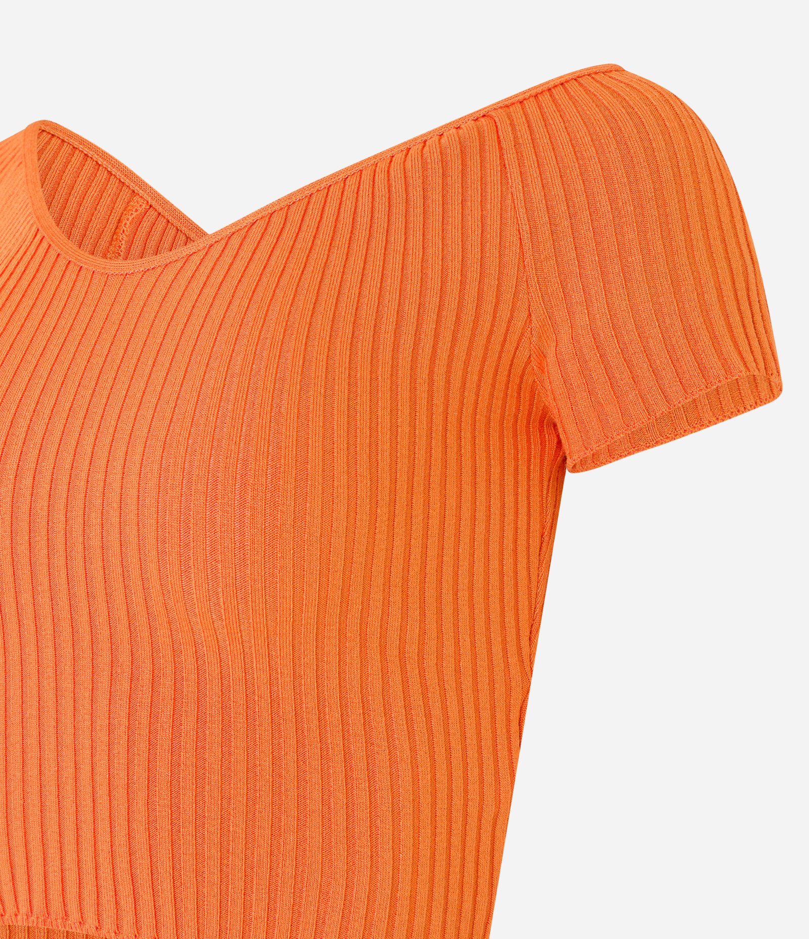 Blusa Cropped em Tricô com Decote Ombro a Ombro Laranja 8