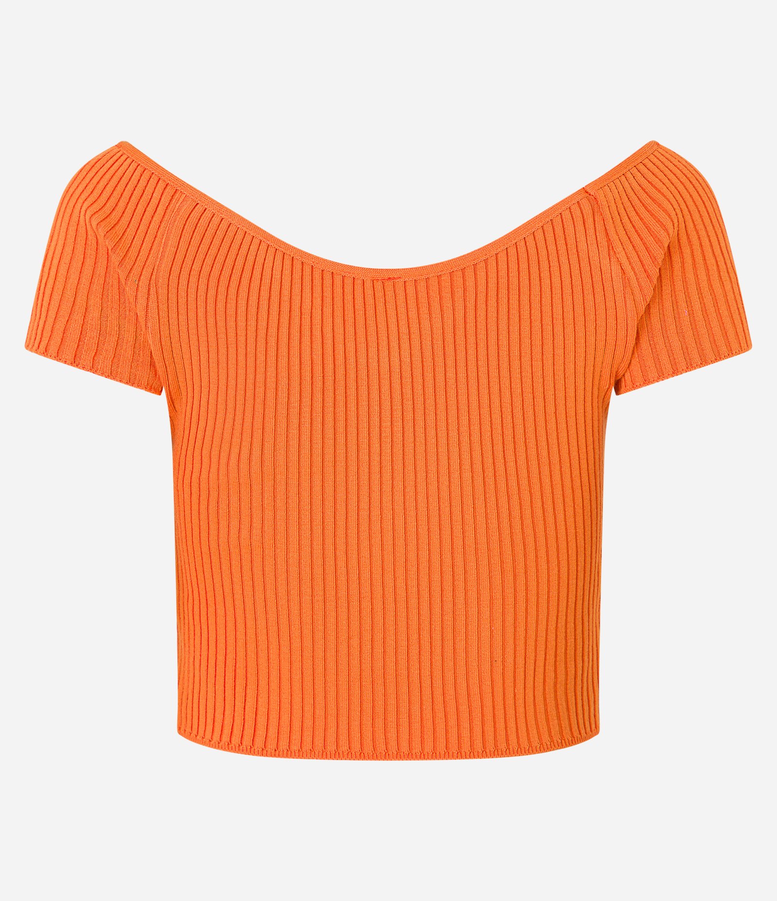 Blusa Cropped em Tricô com Decote Ombro a Ombro Laranja 9