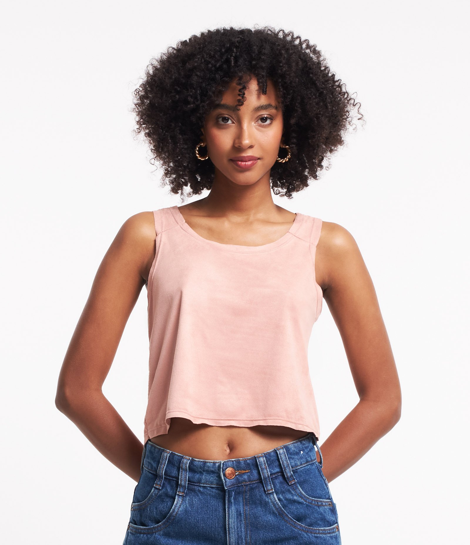 Blusa Regata com Decote Redondo e Alça Larga Rosa 1
