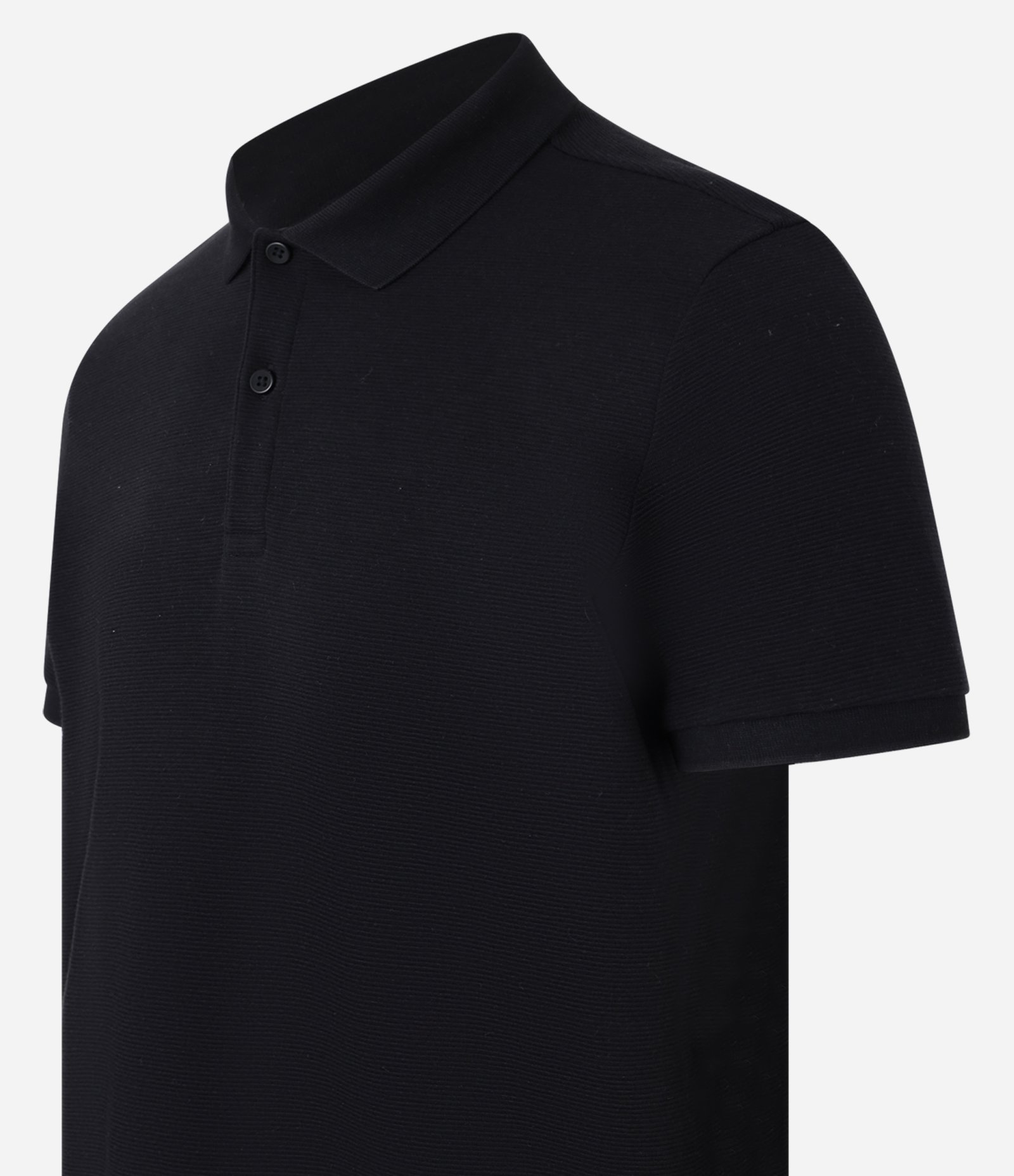 Camisa Polo Slim com Botões e Textura Canelada Preto 5