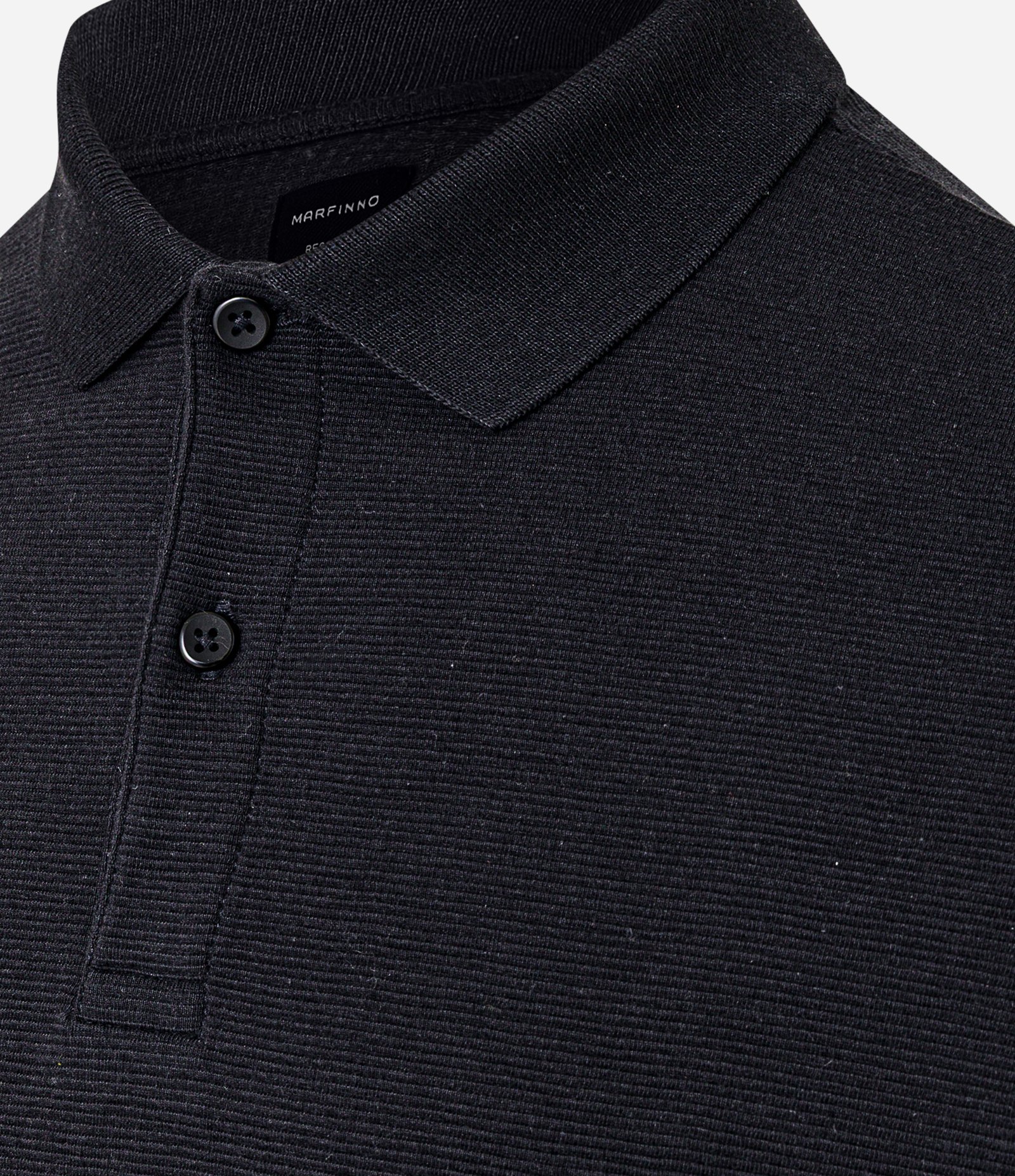 Camisa Polo Slim com Botões e Textura Canelada Preto 7