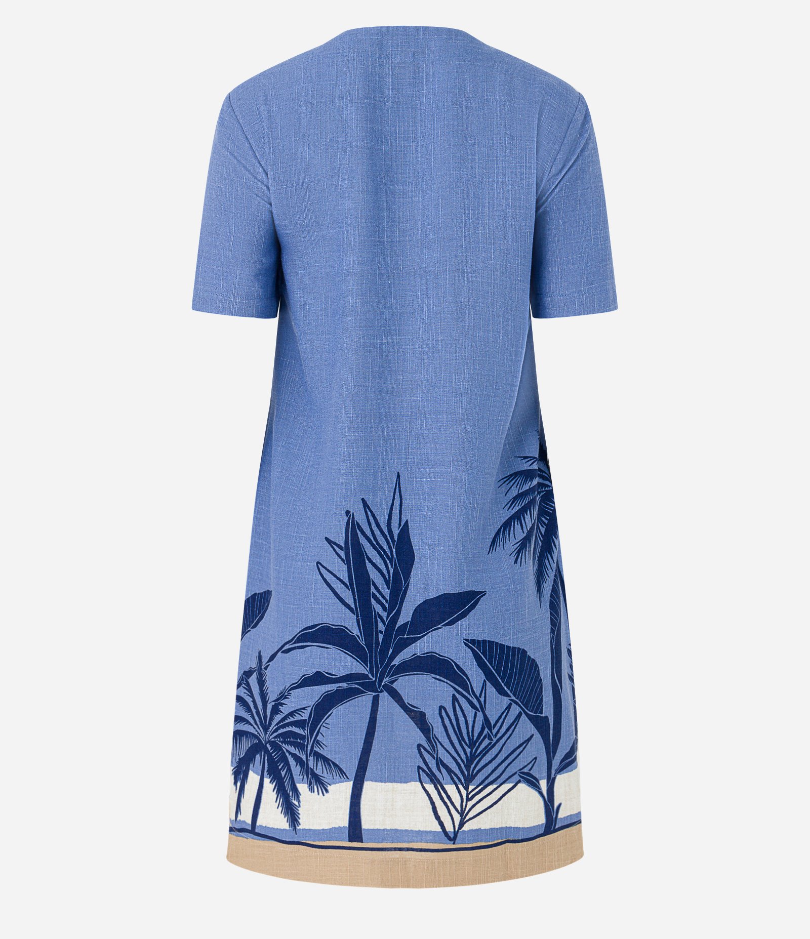 Vestido em Viscolinho com Manga Curta e Estampa Coqueiros Azul 2