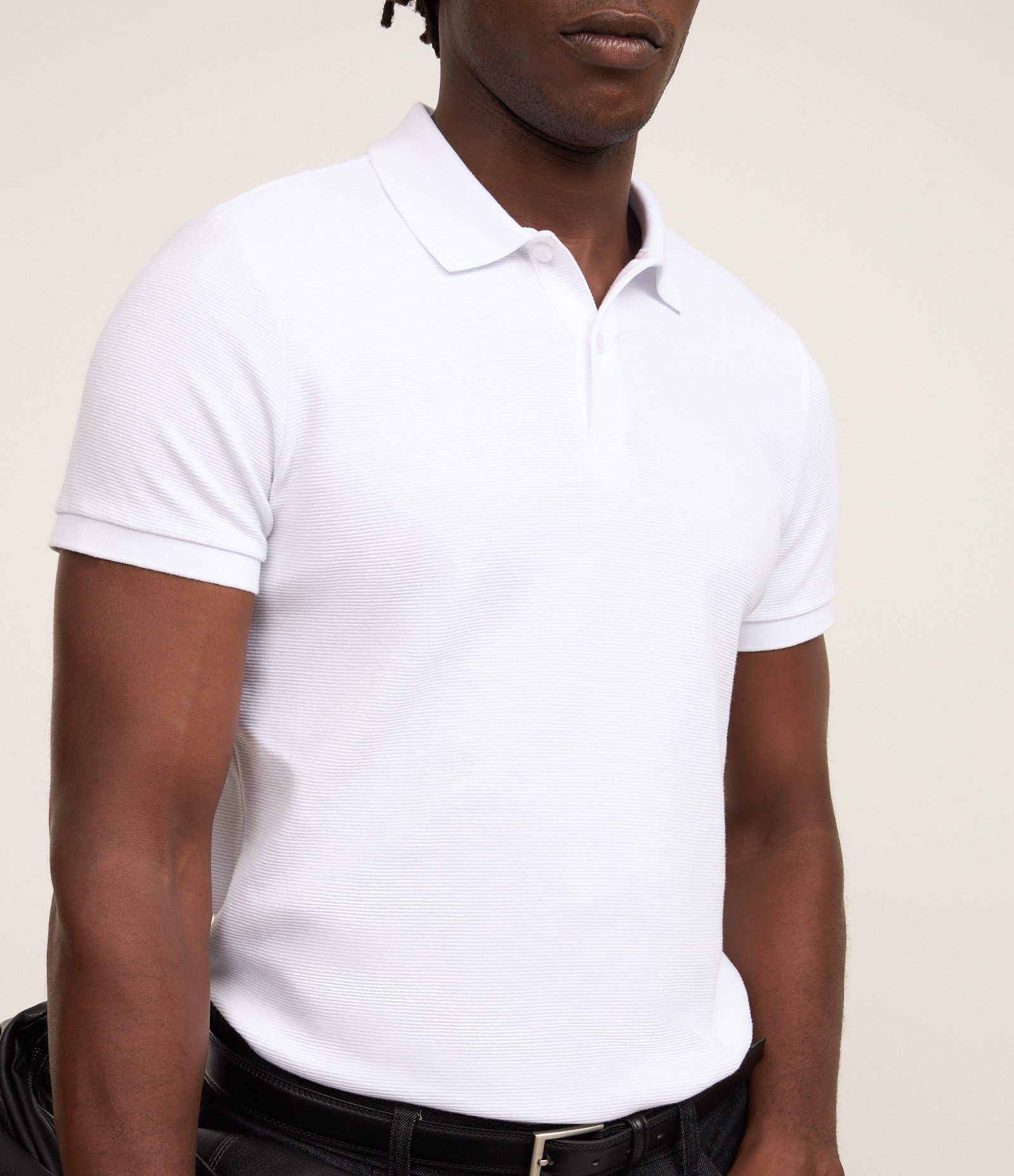 Camisa Polo Slim com Botões e Textura Canelada Branco 3