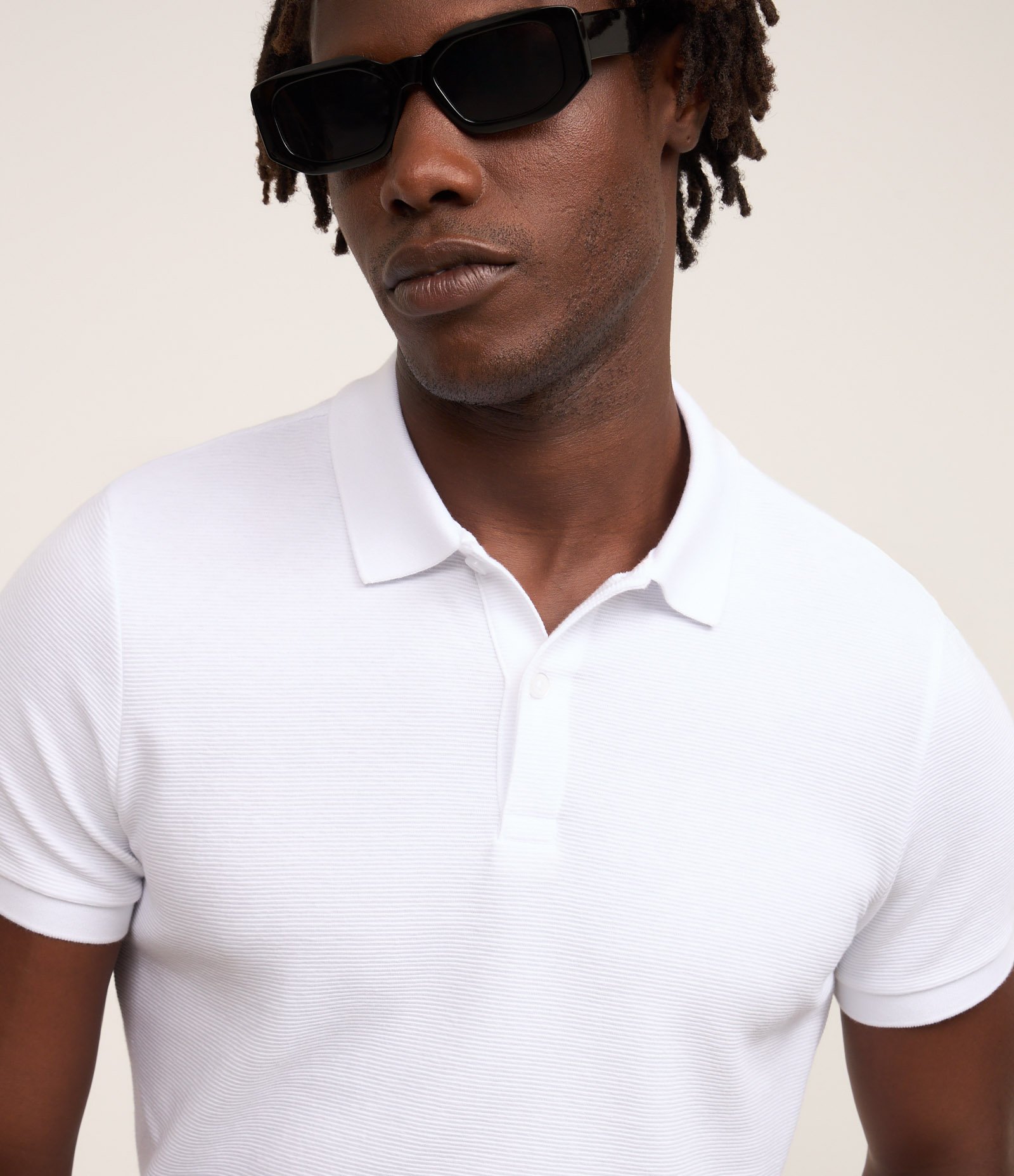 Camisa Polo Slim com Botões e Textura Canelada Branco 4