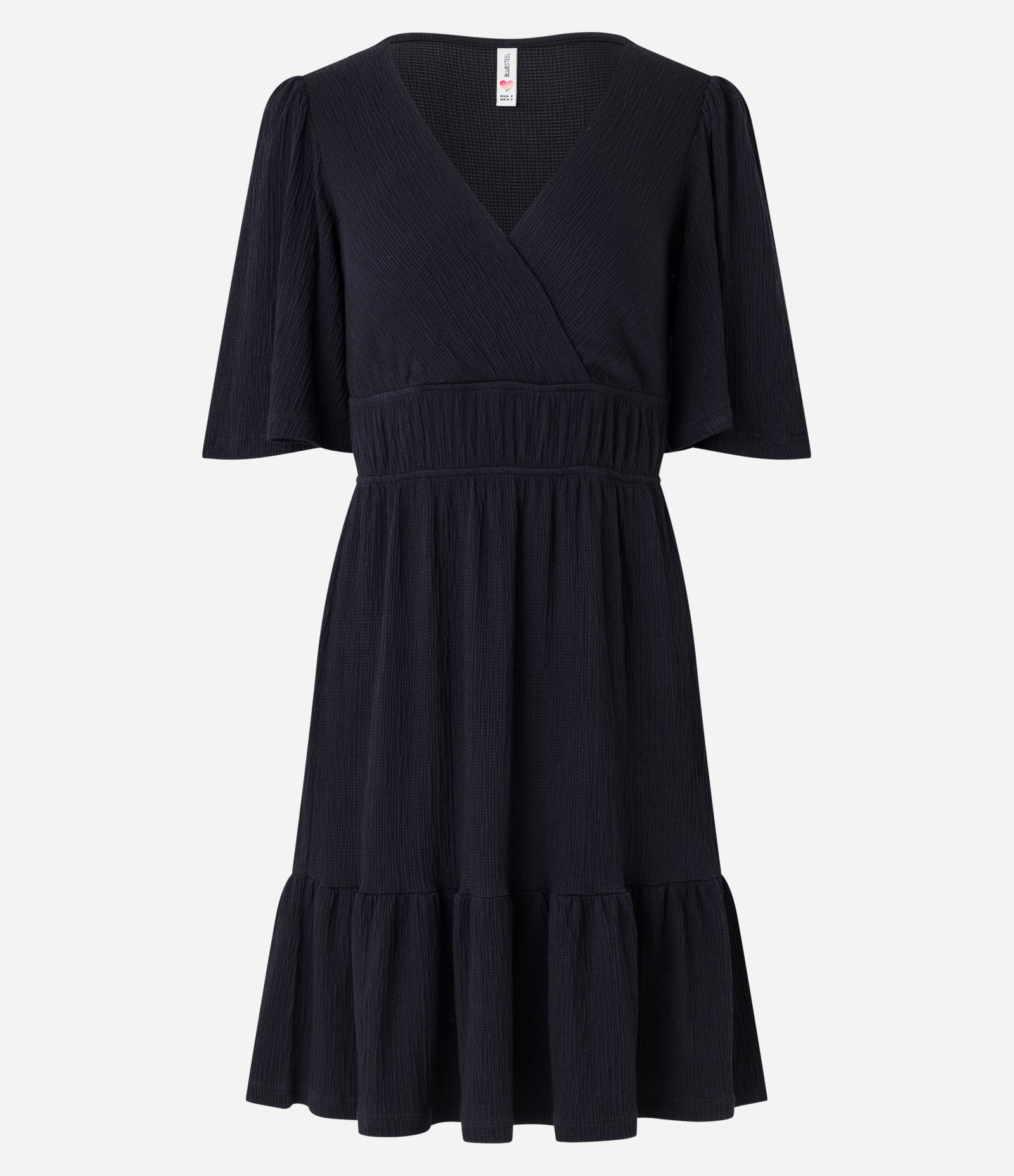 Vestido Curto Texturizado com Manga Godê e Decote Transpassado Preto 1