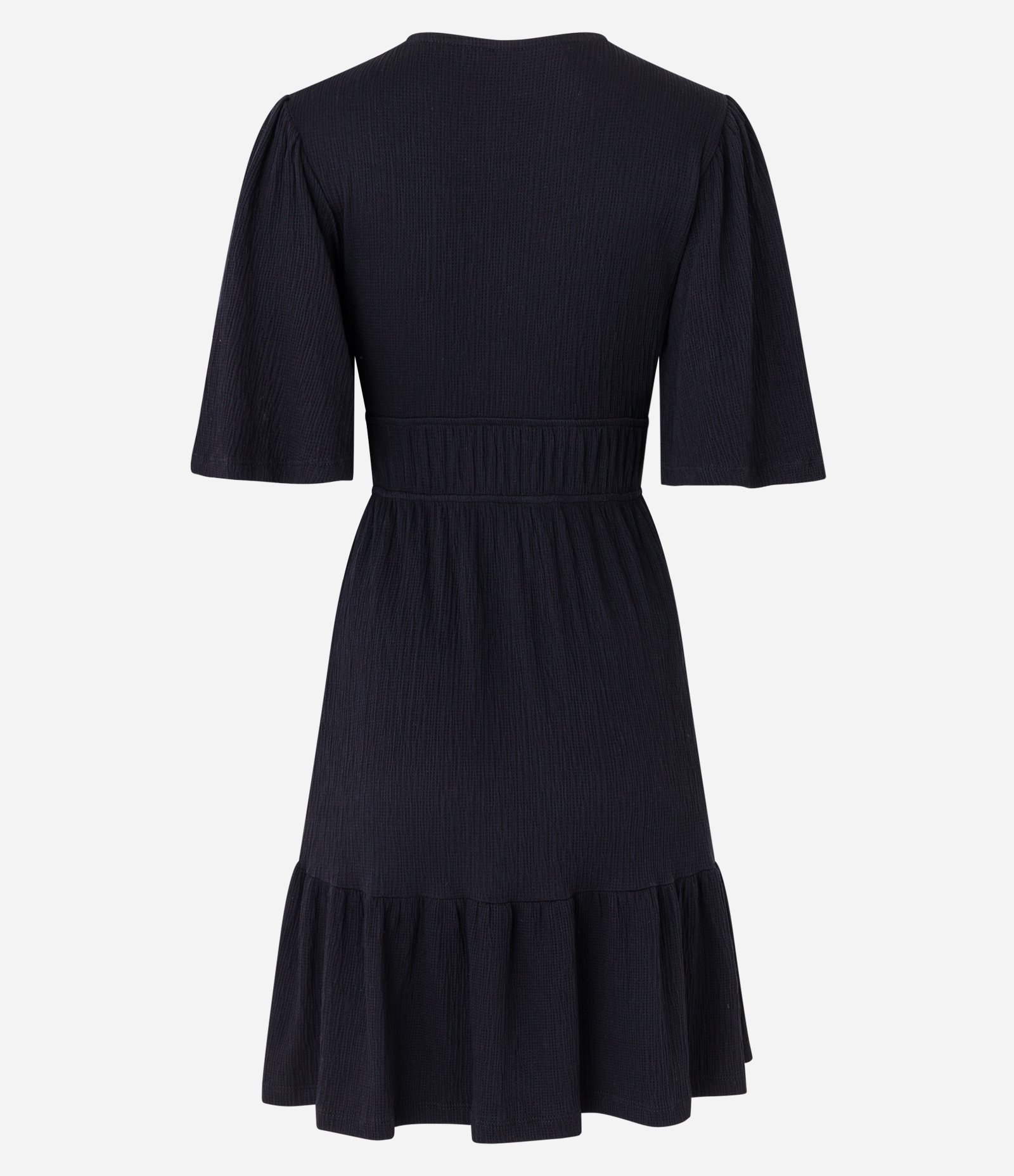 Vestido Curto Texturizado com Manga Godê e Decote Transpassado Preto 3