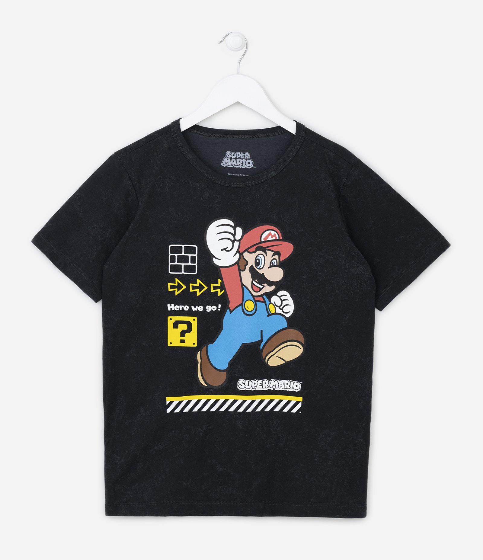 Camiseta Infantil com Estampa do Mário Bross - Tam 4 a 12 anos Preto 1