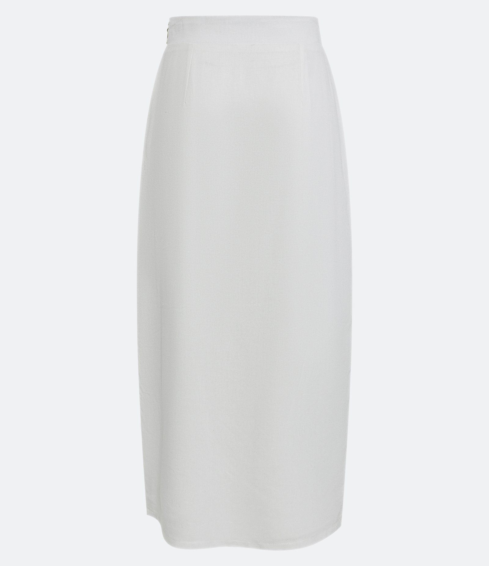 Saia Midi Reta em Linho com Fenda e Babado Aplicado Off White 6