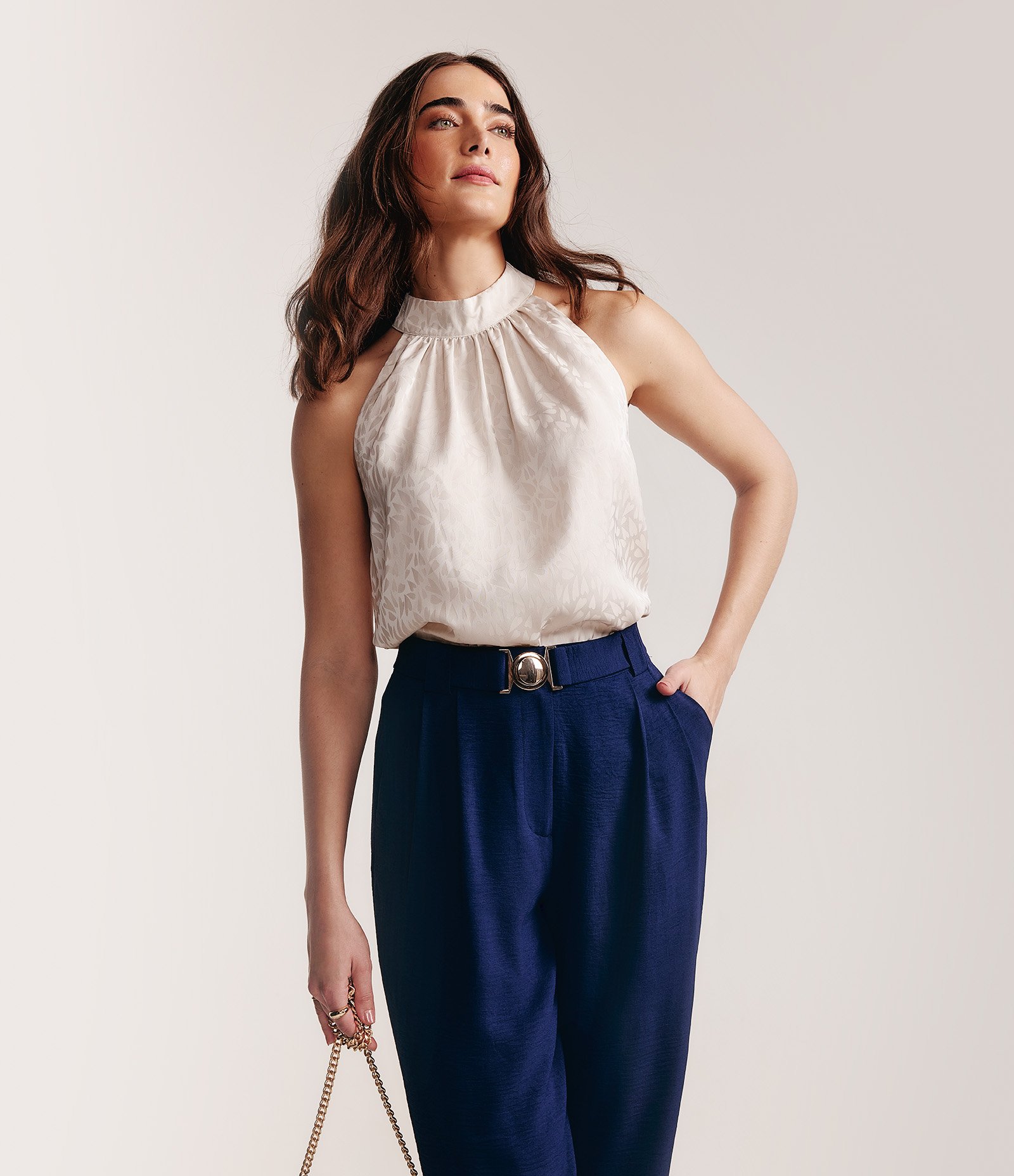 Calça Wide Leg com Cinto com Fivela de Metal Azul 2