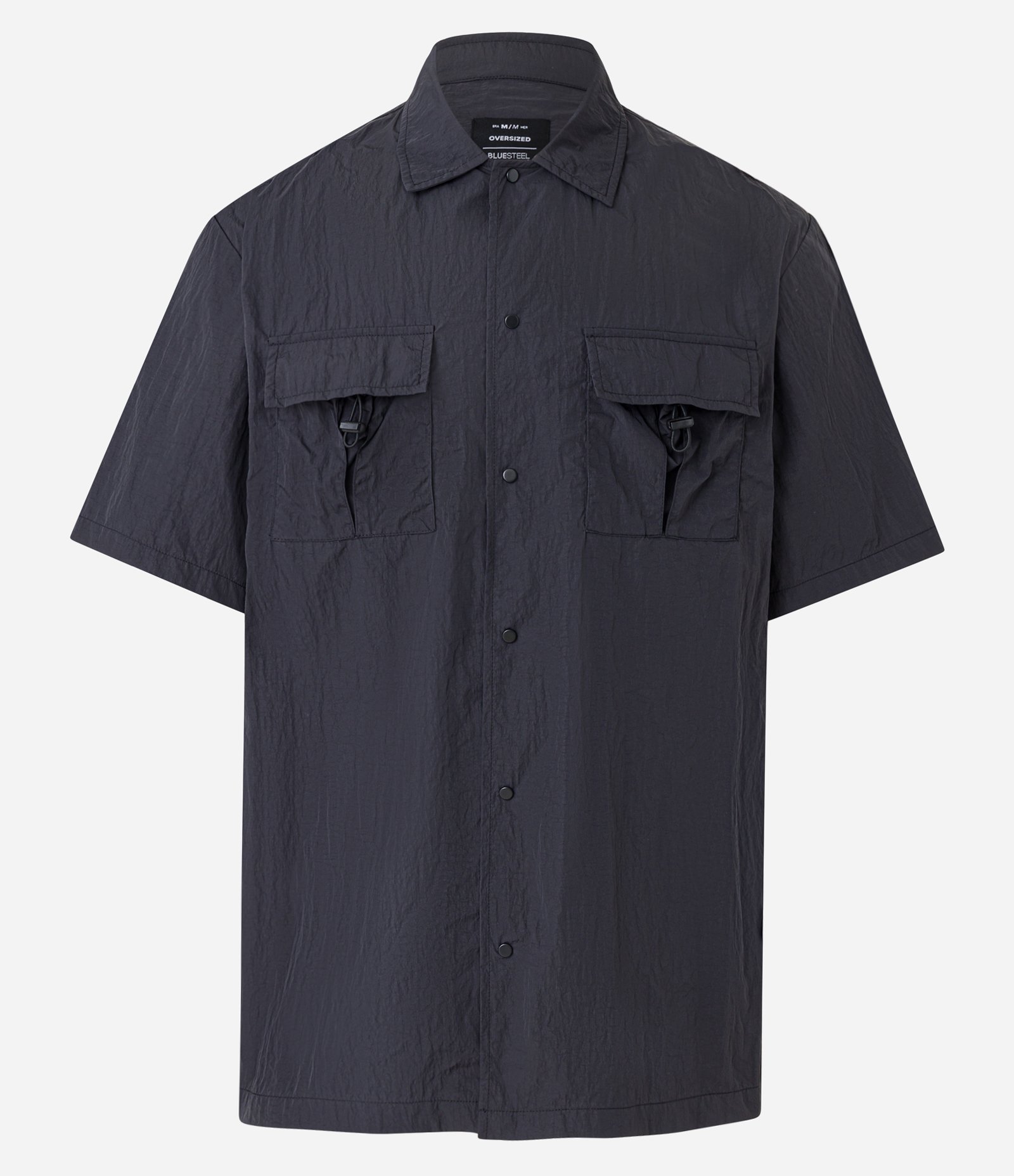 Camisa Oversized com Textura e Bolsos com Regulador de Elástico Preto 6