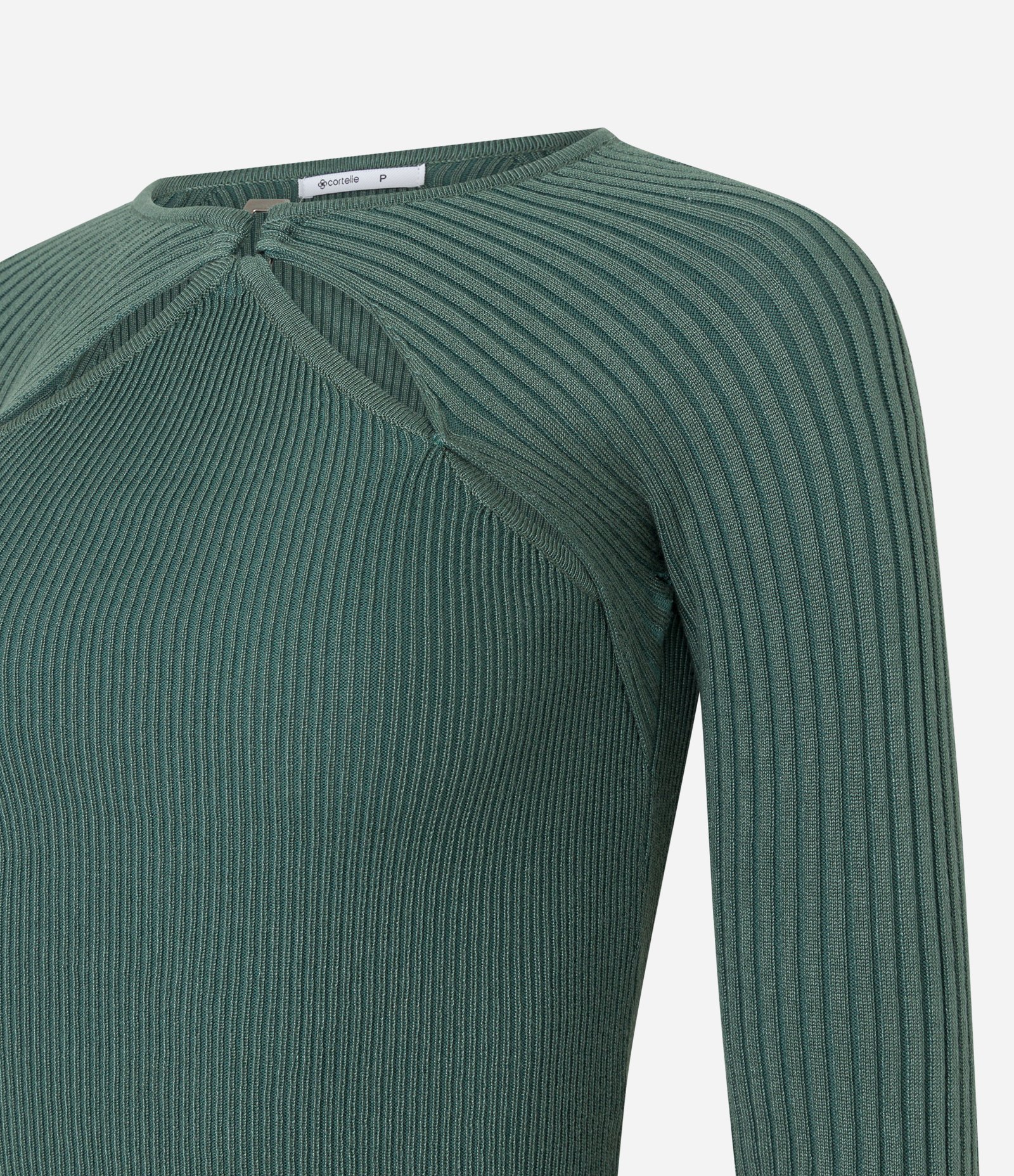 Blusa em Tricô com Detalhe Vazado na Gola e Textura Canelada Verde 7