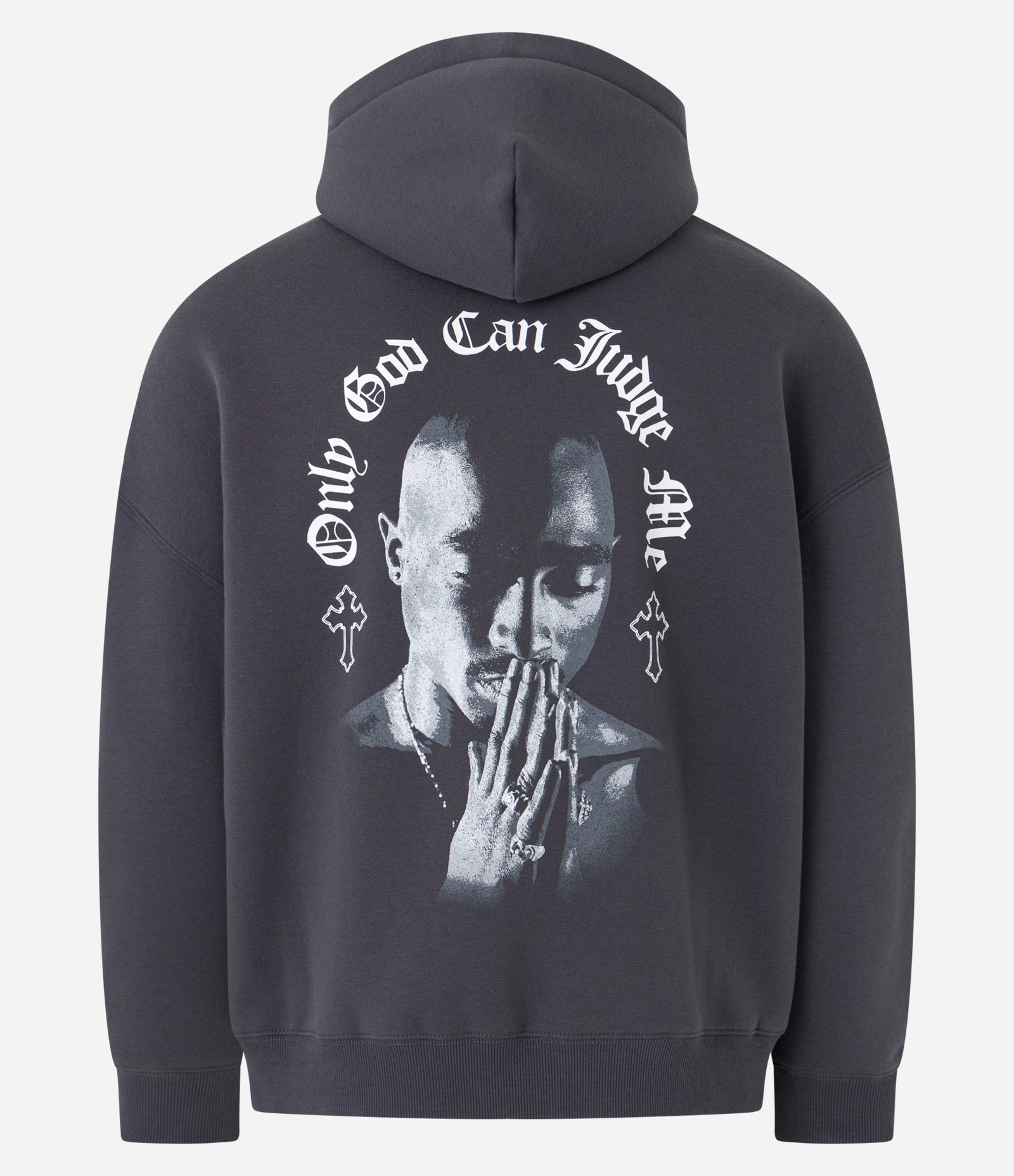 Casaco em Moletom com Estampa Tupac e Forrado com Capuz Cinza 5