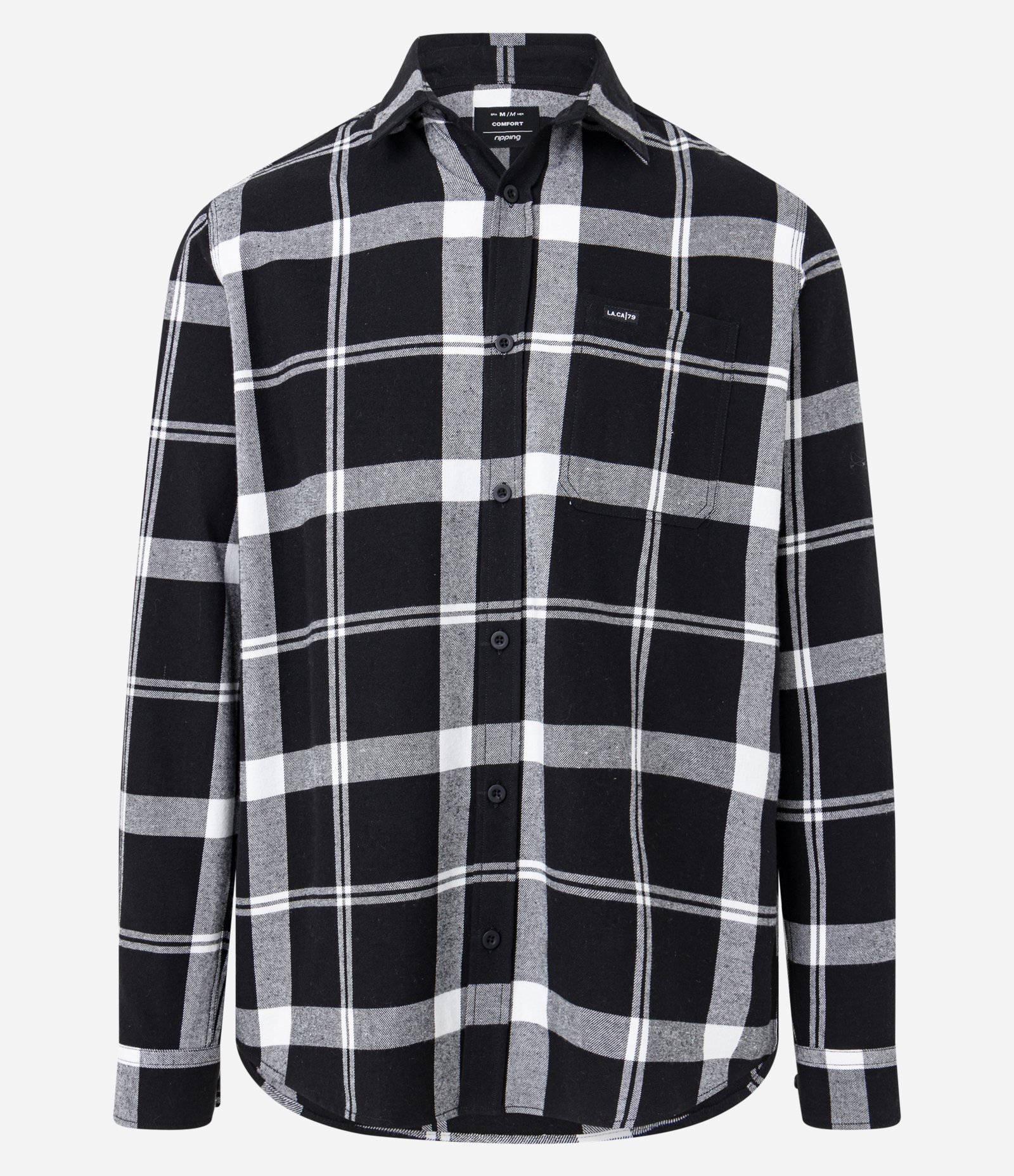 Camisa em Flanela Xadrez com Bolsos e Botões Frontais Preto 4