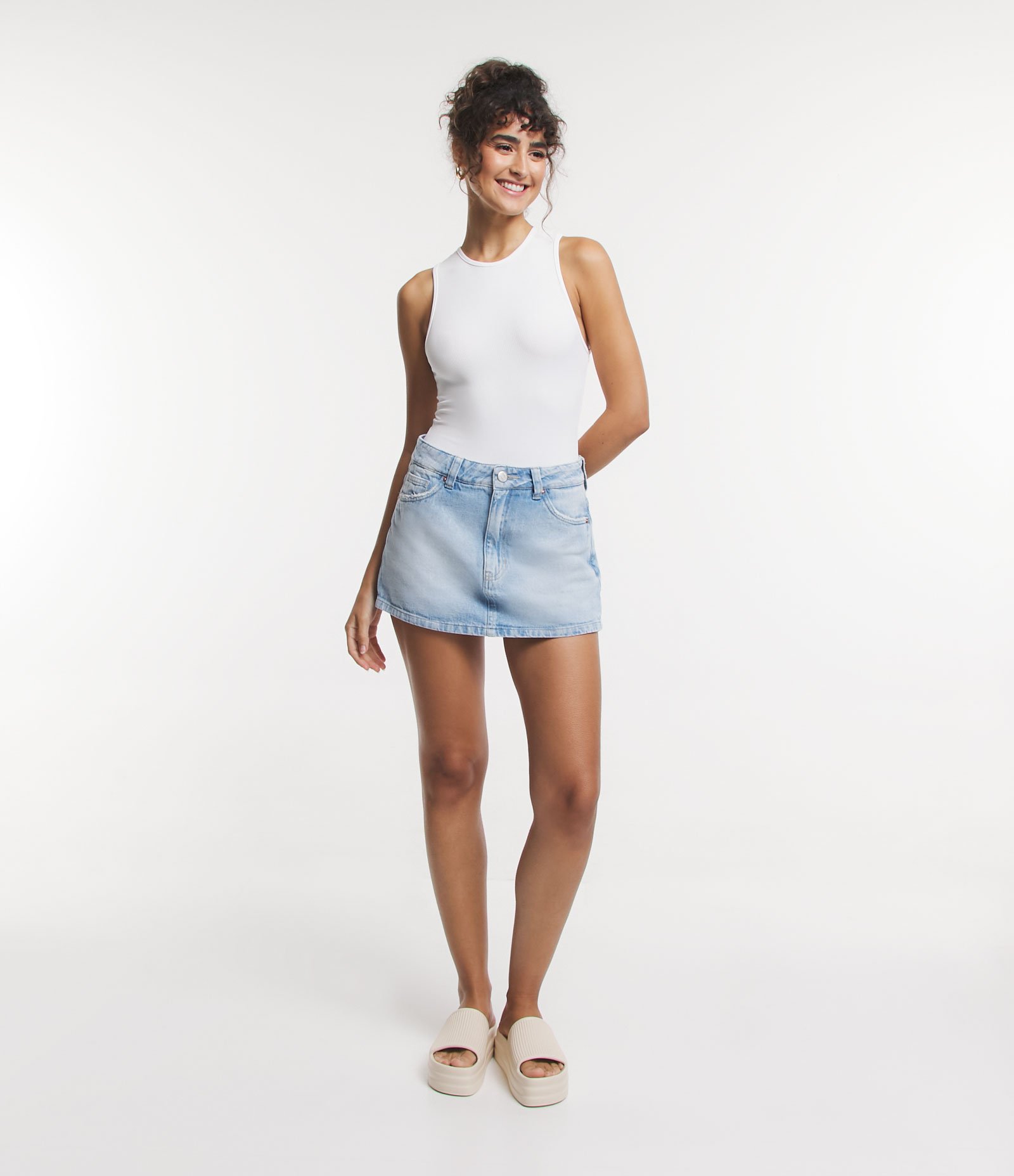 Body sem Manga em Ribana de Poliamida Branco 1