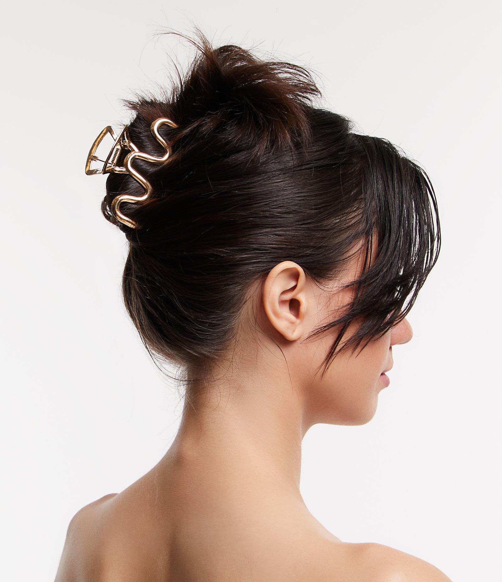 Piranha de Cabelo em Metal com Design Ondulado Dourado 1