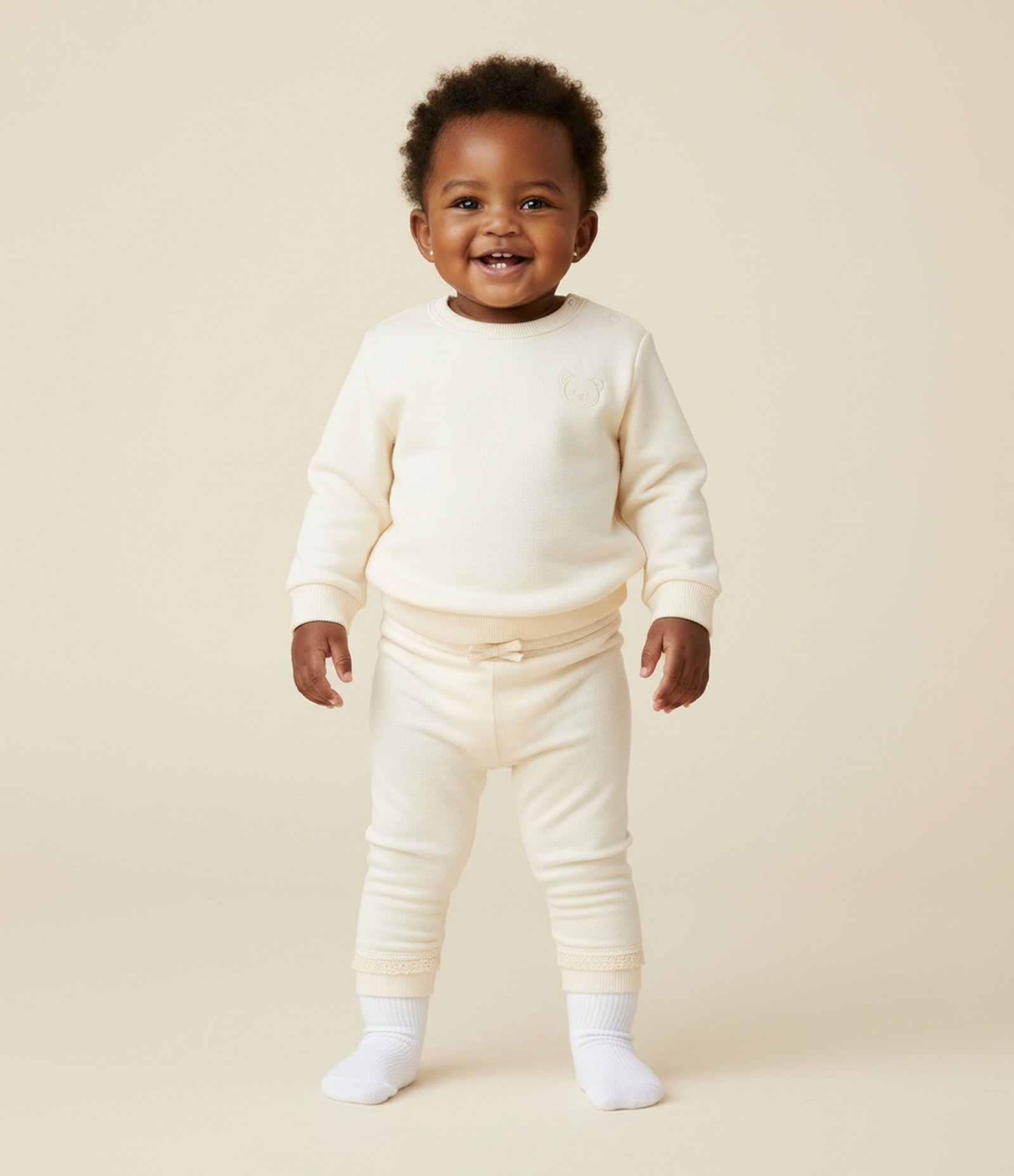 Calça Bebê com Cós Virado e Laço Aplicado - Tam RN a 18 Meses Off White 1