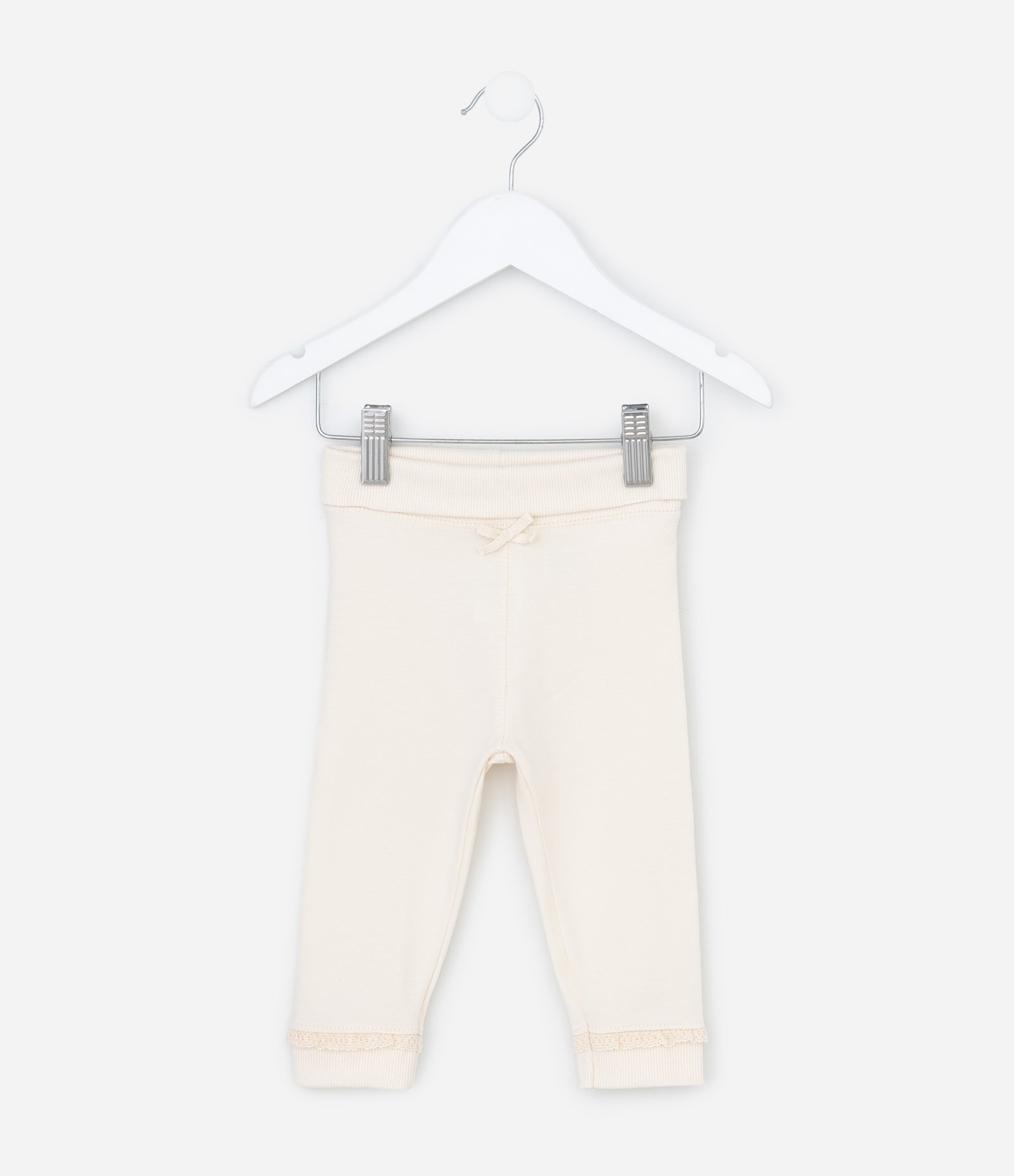 Calça Infantil com Cós Virado e Laço Aplicado - Tam RN a 18 Meses Off White 1