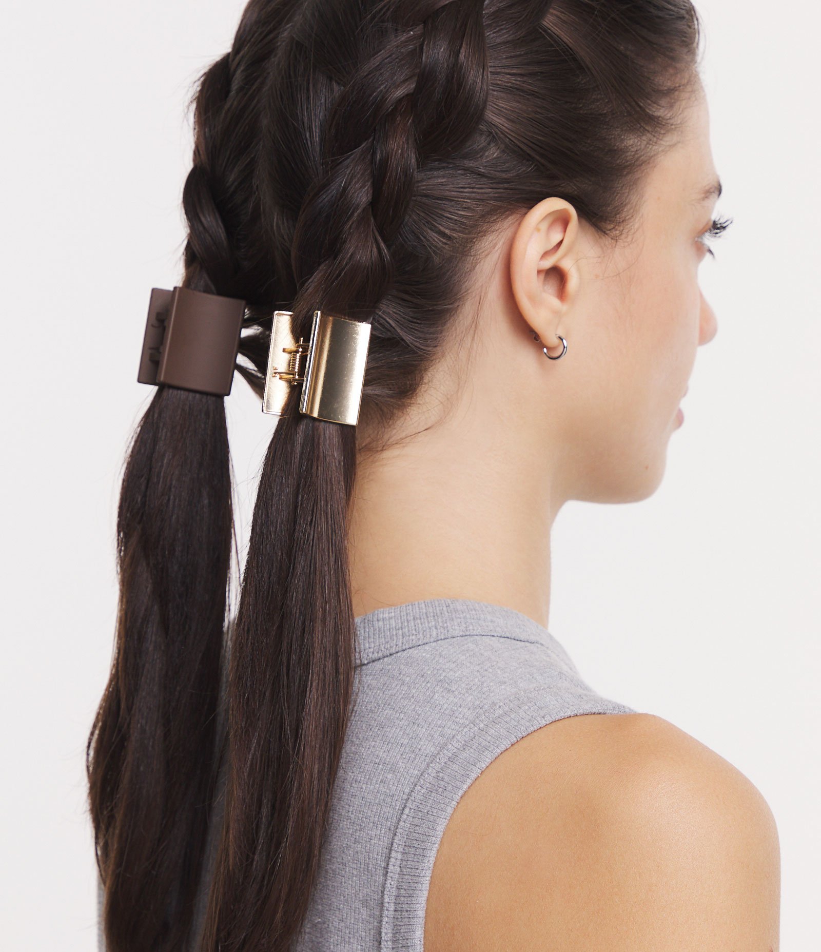 Kit 02 Piranhas de Cabelo Retangulares Pequenas Marrom/Dourado 1