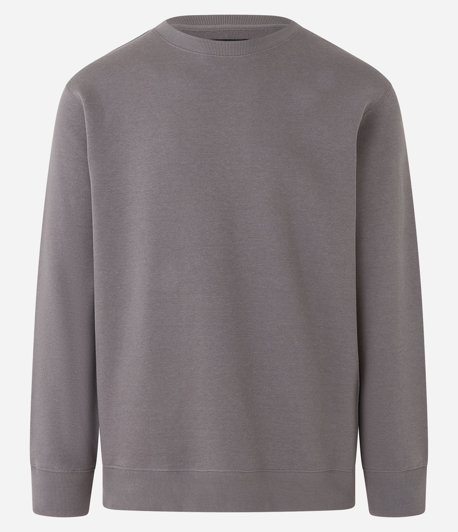 Blusão Fechado Básico em Moletom com Detalhes em Ribana Cinza 1