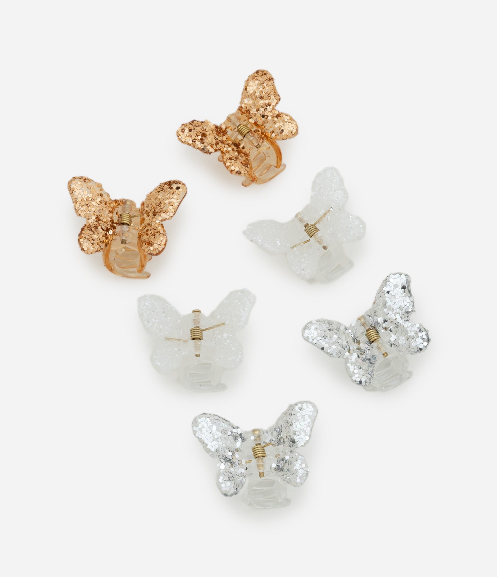 Kit 06 Piranhas de Cabelo Infantis com Formato de Borboleta Branco/Dourado 1