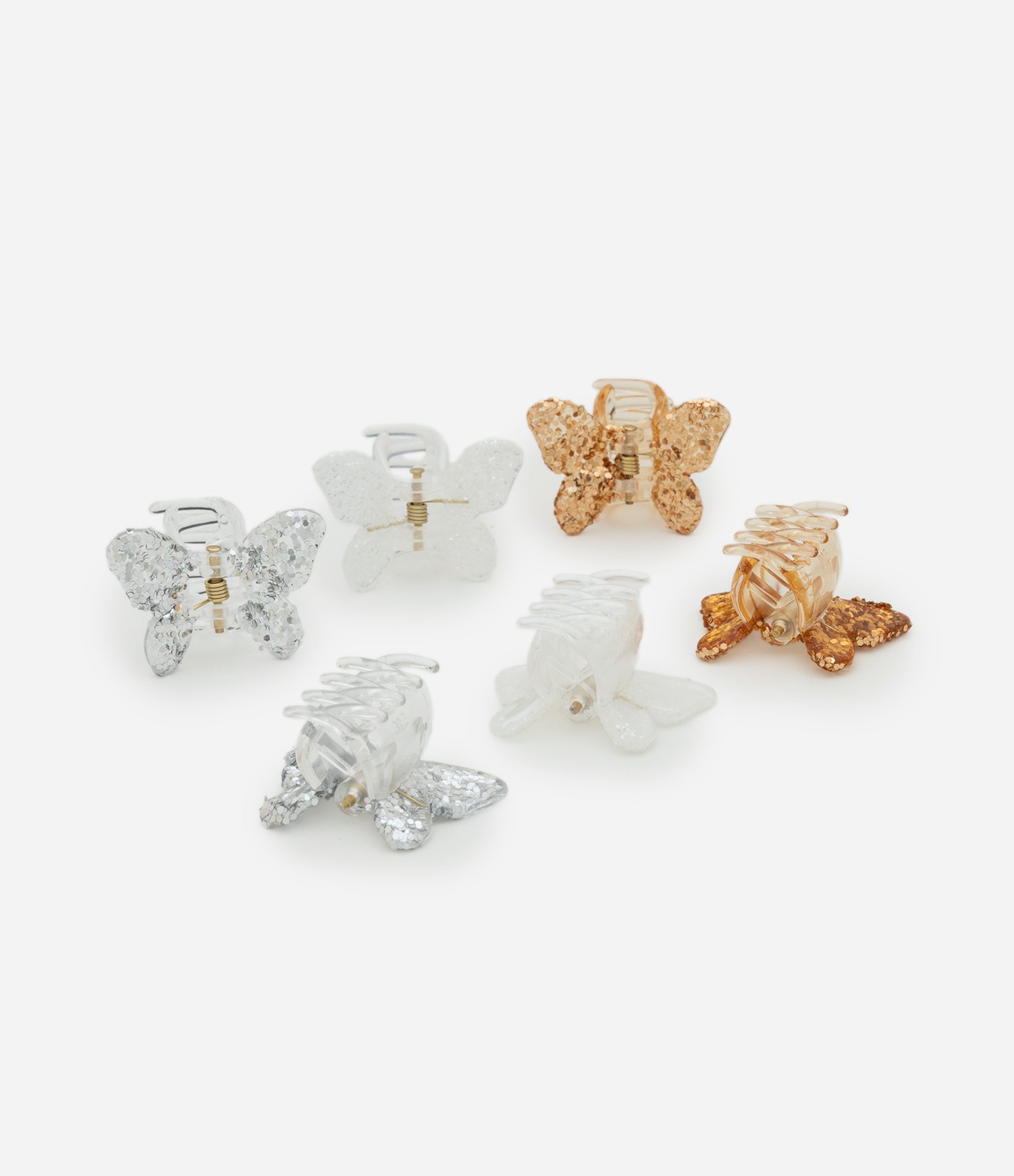 Kit 06 Piranhas de Cabelo Infantis com Formato de Borboleta Branco/Dourado 2