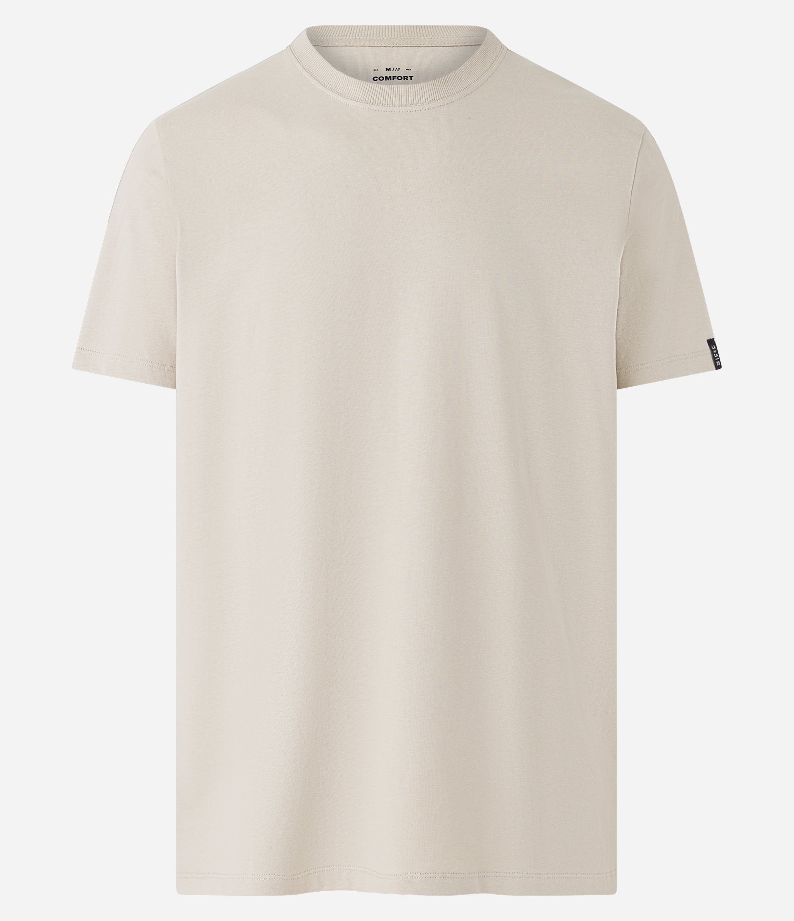 Camiseta Comfort Básica em Malhão com Etiqueta na Manga Bege Claro 1