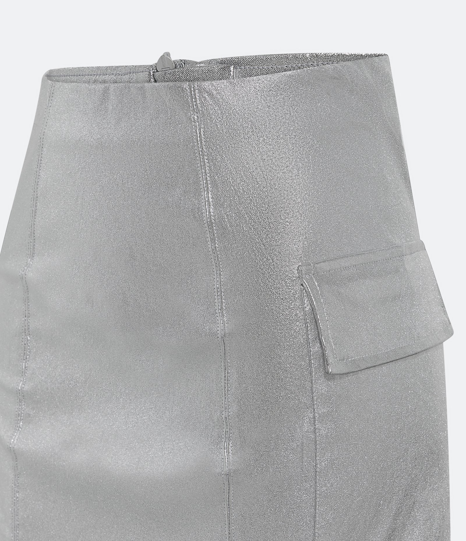 Saia Curta Metalizada com Bolsos Laterais Prata 2