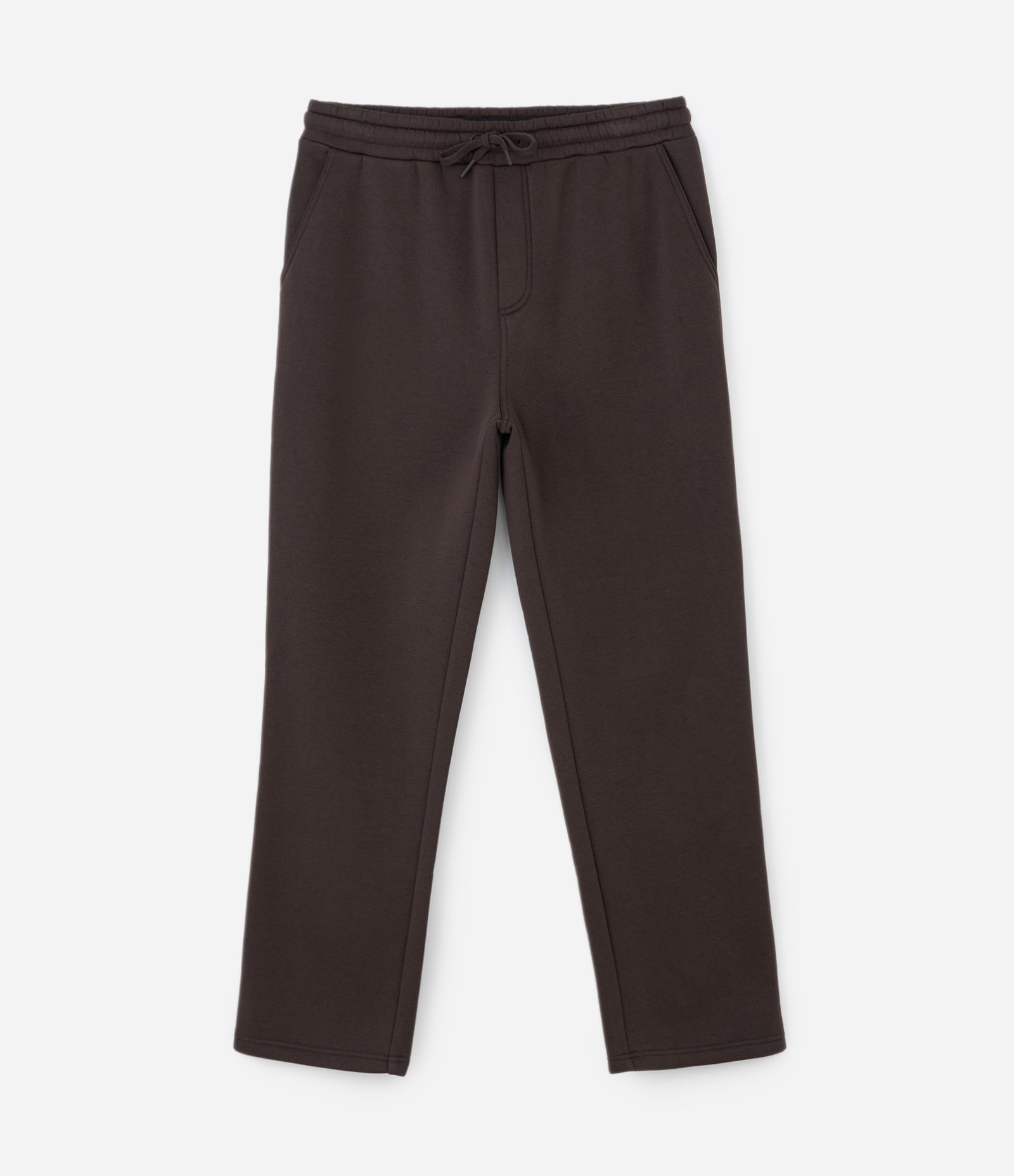 Calça Reta em Moletom com Bolsos e Amarração no Cós Marrom 5