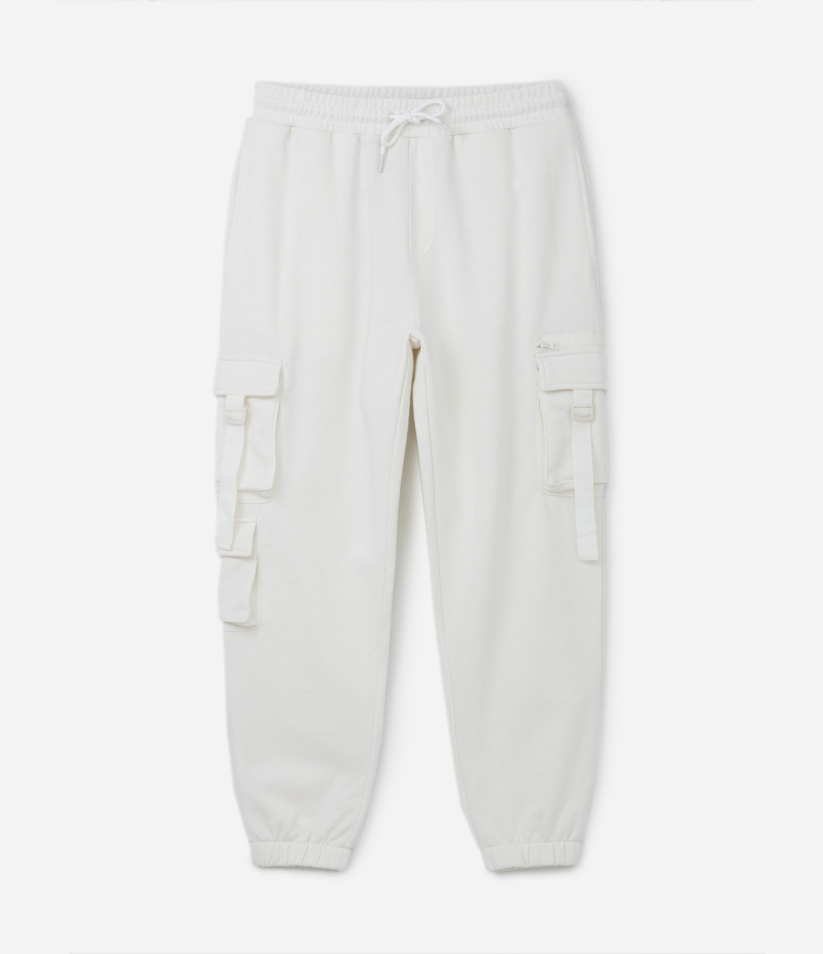 Calça Jogger em Moletom com Bolsos Táticos Branco 1