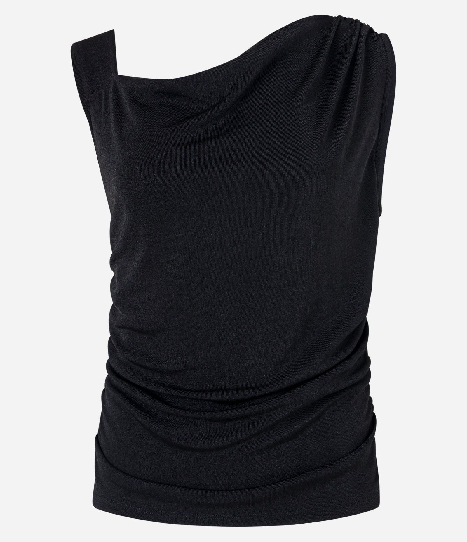 Blusa sem Manga com Decote Assimétrico e Detalhes Drapeados Preto 6