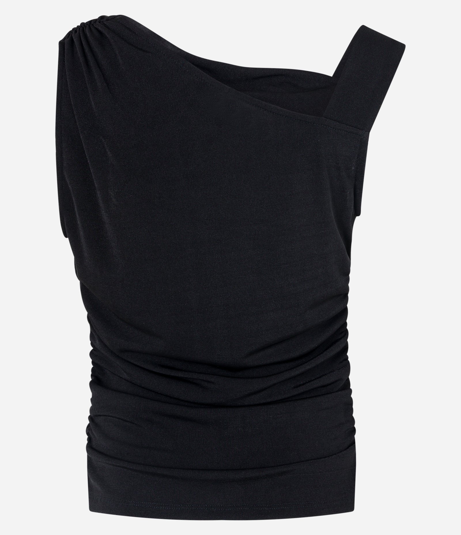 Blusa sem Manga com Decote Assimétrico e Detalhes Drapeados Preto 7