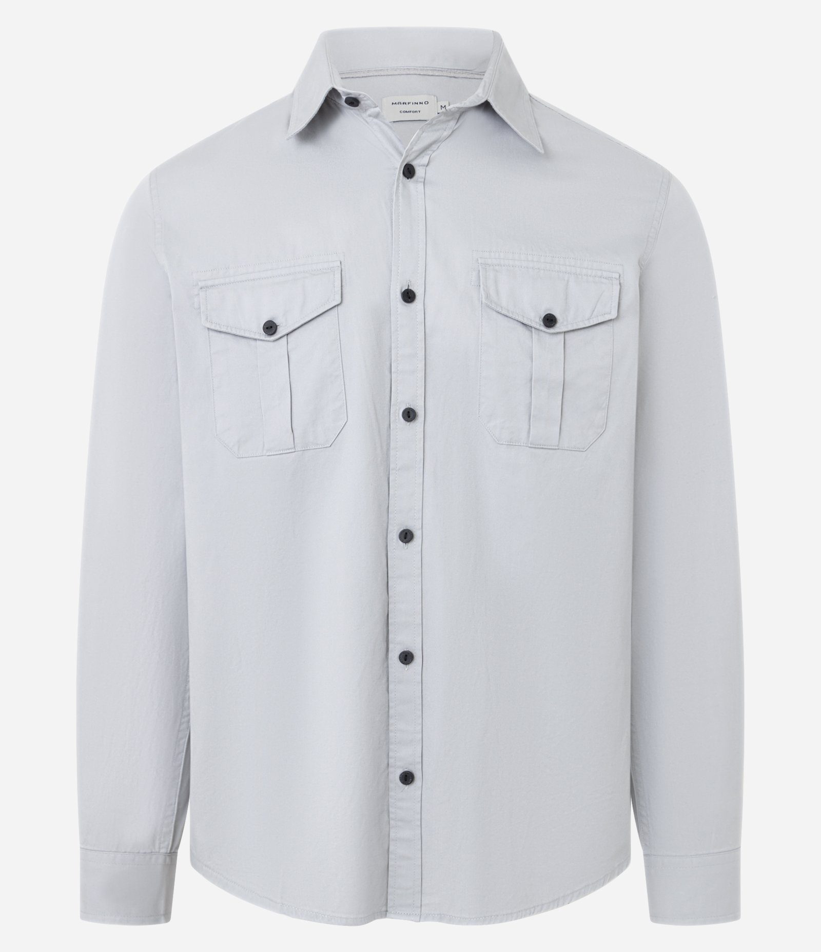 Camisa Comfort em Algodão com Bolsos Frontais Cinza 7