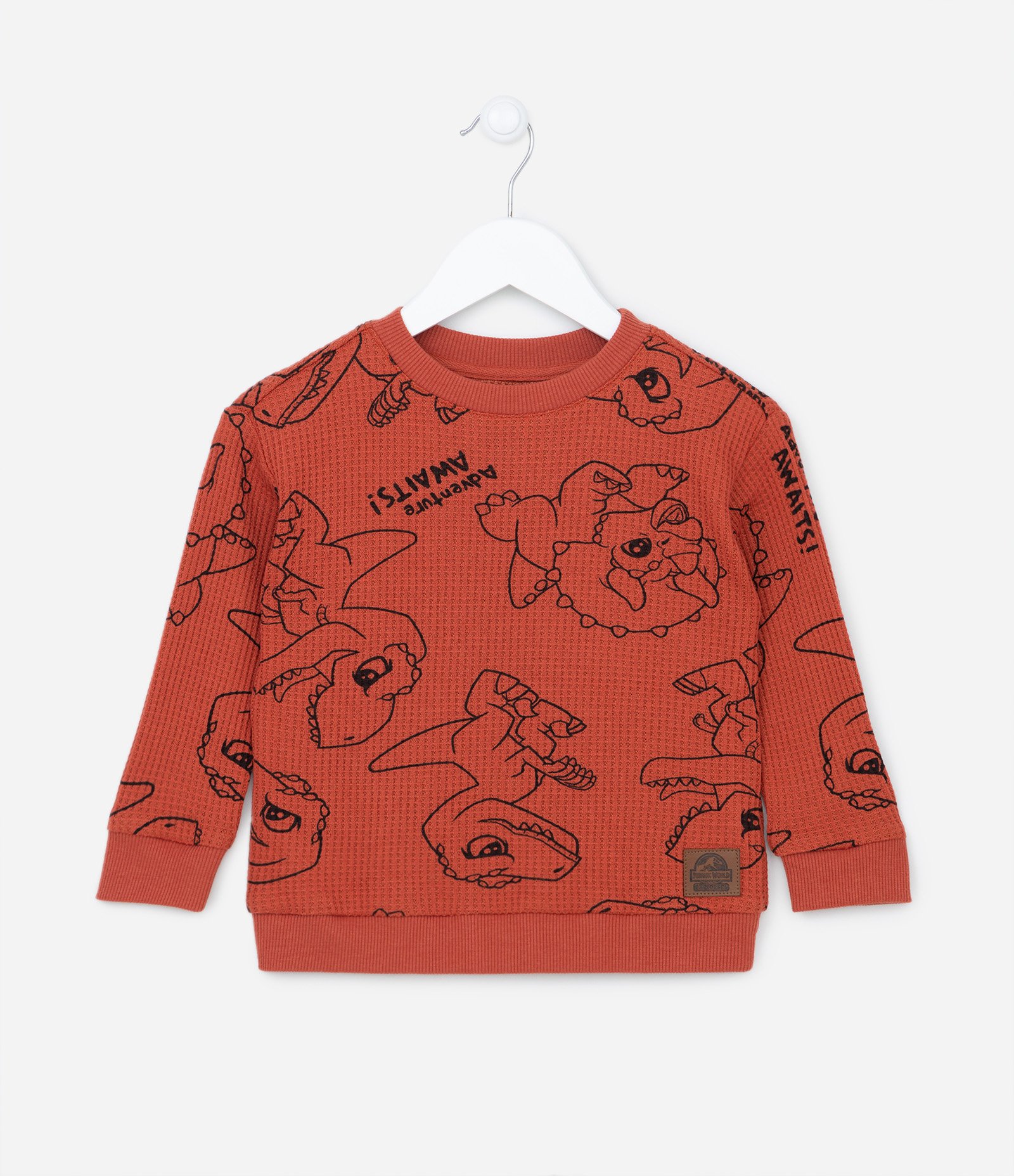 Camiseta Infantil em Malha Waffle Texturizada Estampa Jurassic Baby - Tam 2 a 5 anos Laranja 1